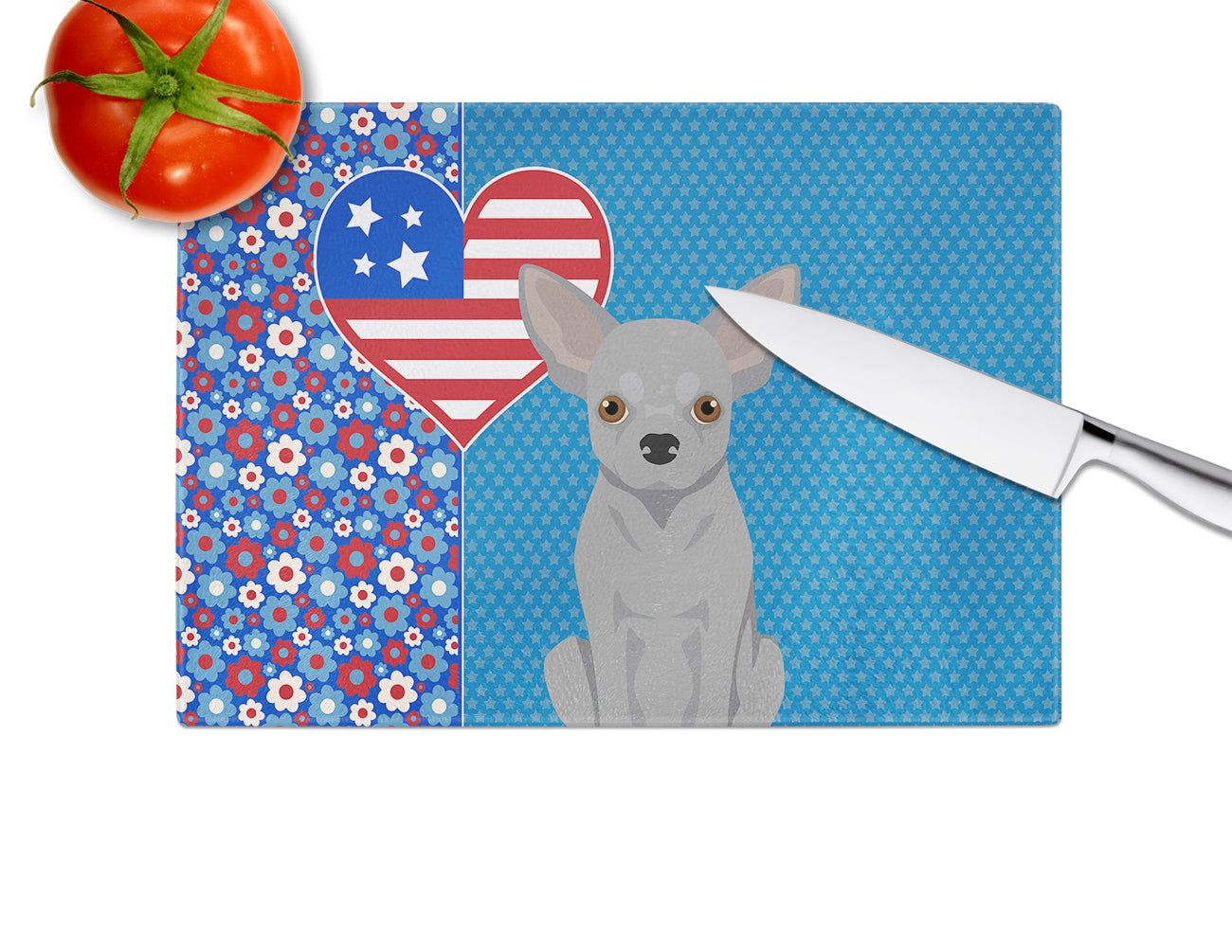 Silver Chihuahua USA American Glass Cutting Board Large - the-store.com