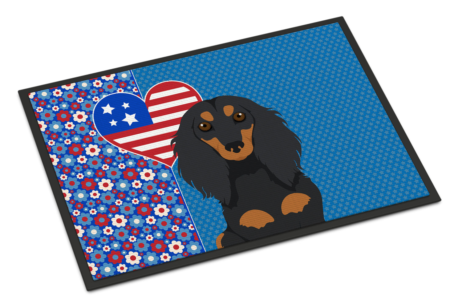 Buy this Longhair Black and Tan Dachshund USA American Indoor or Outdoor Mat 24x36