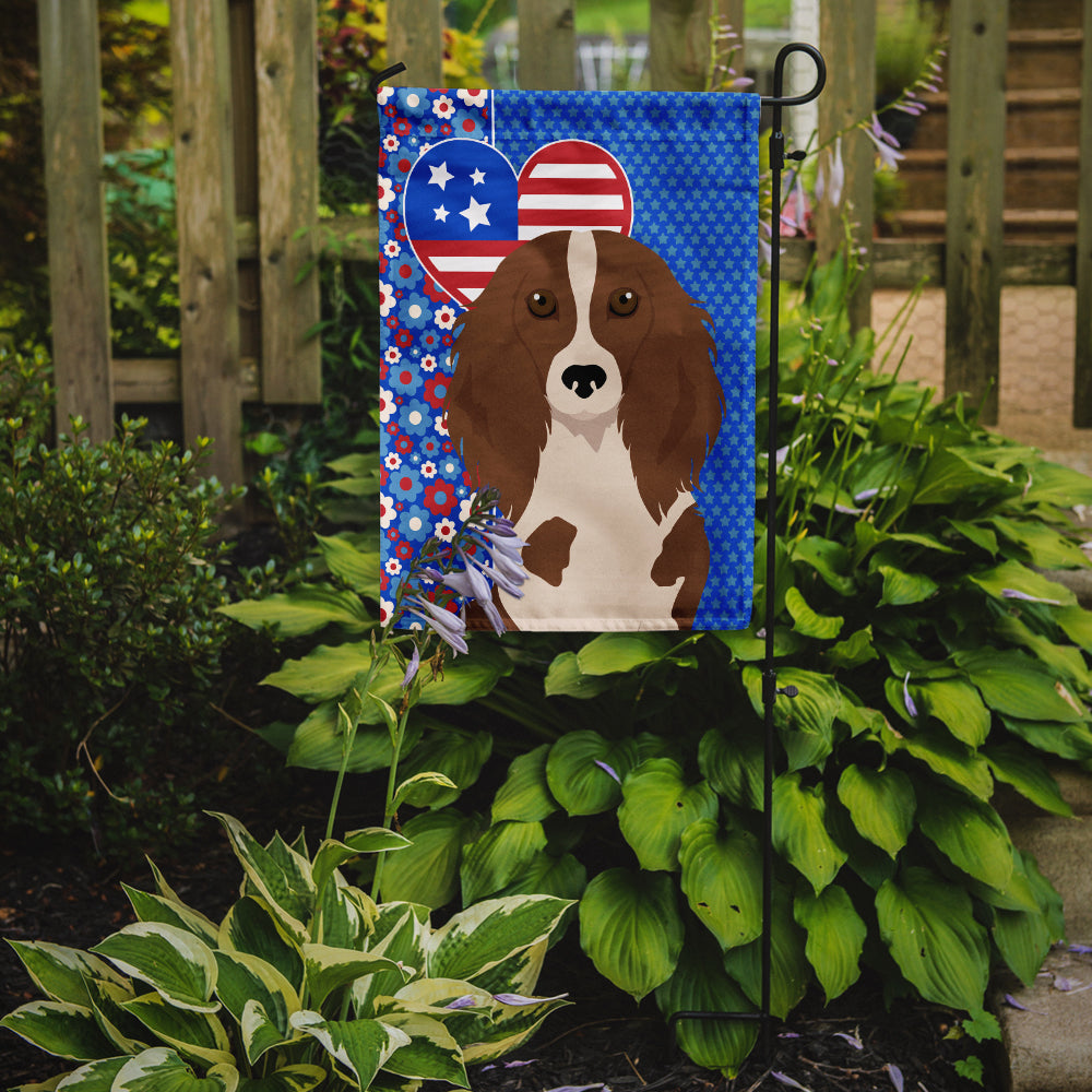 Longhair Red Pedbald Dachshund USA American Flag Garden Size  the-store.com.