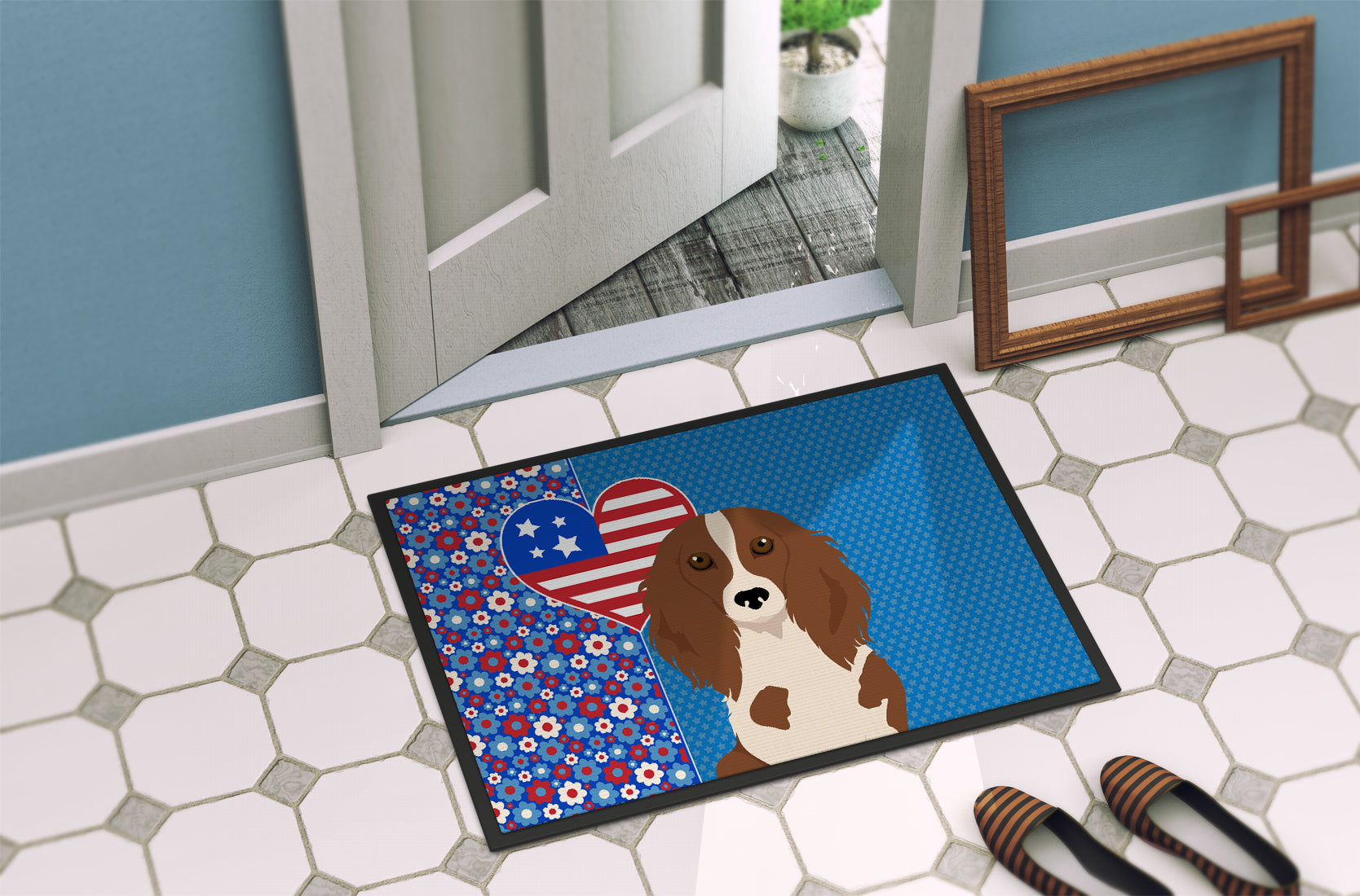 Longhair Red Pedbald Dachshund USA American Indoor or Outdoor Mat 24x36 - the-store.com