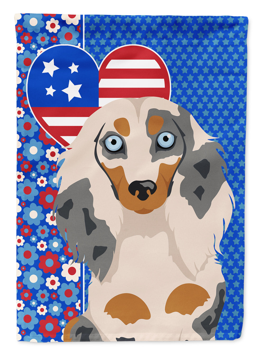 Longhair Cream Dapple Dachshund USA American Flag Garden Size  the-store.com.