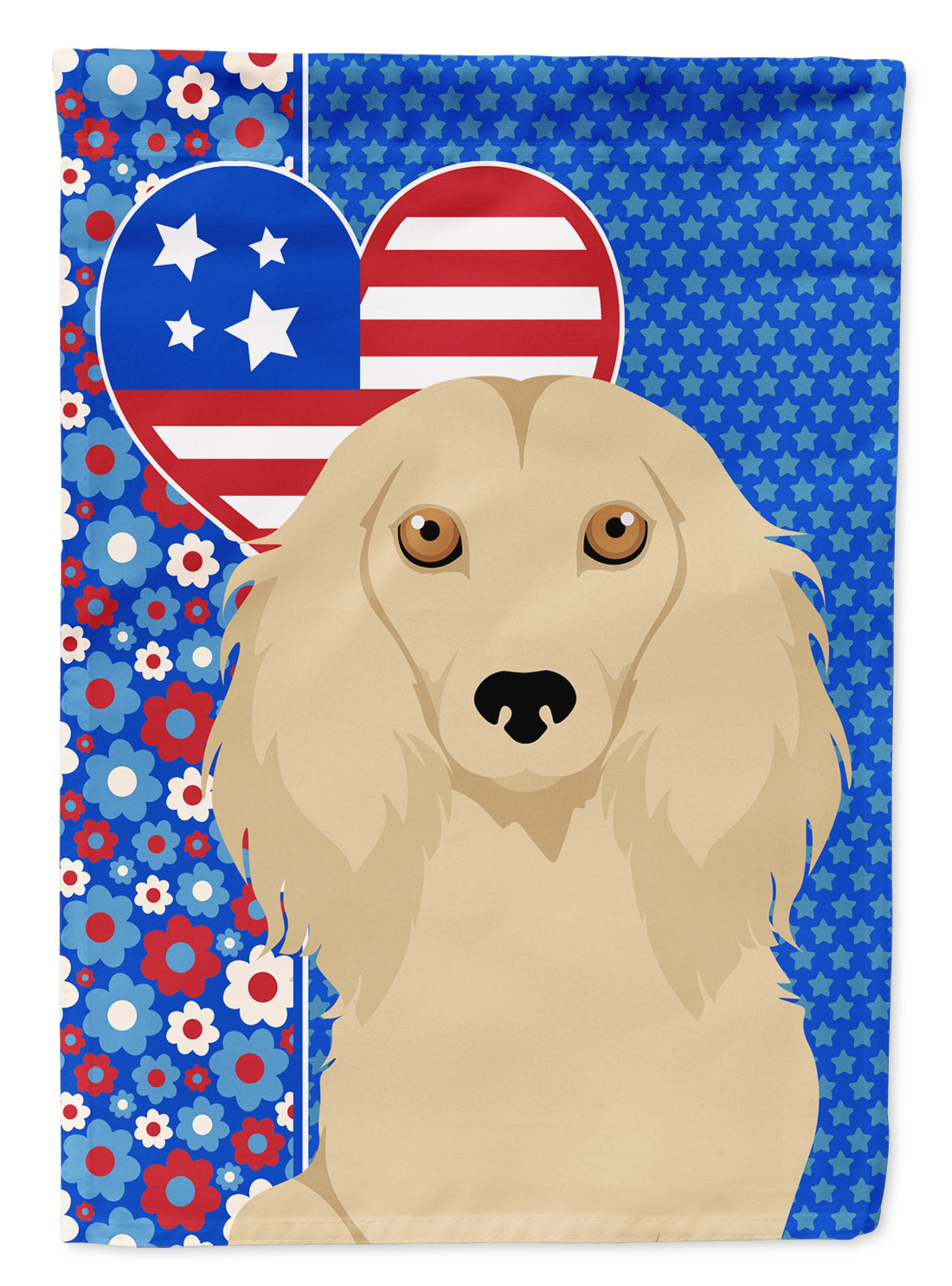 Longhair Cream Dachshund USA American Flag Garden Size  the-store.com.