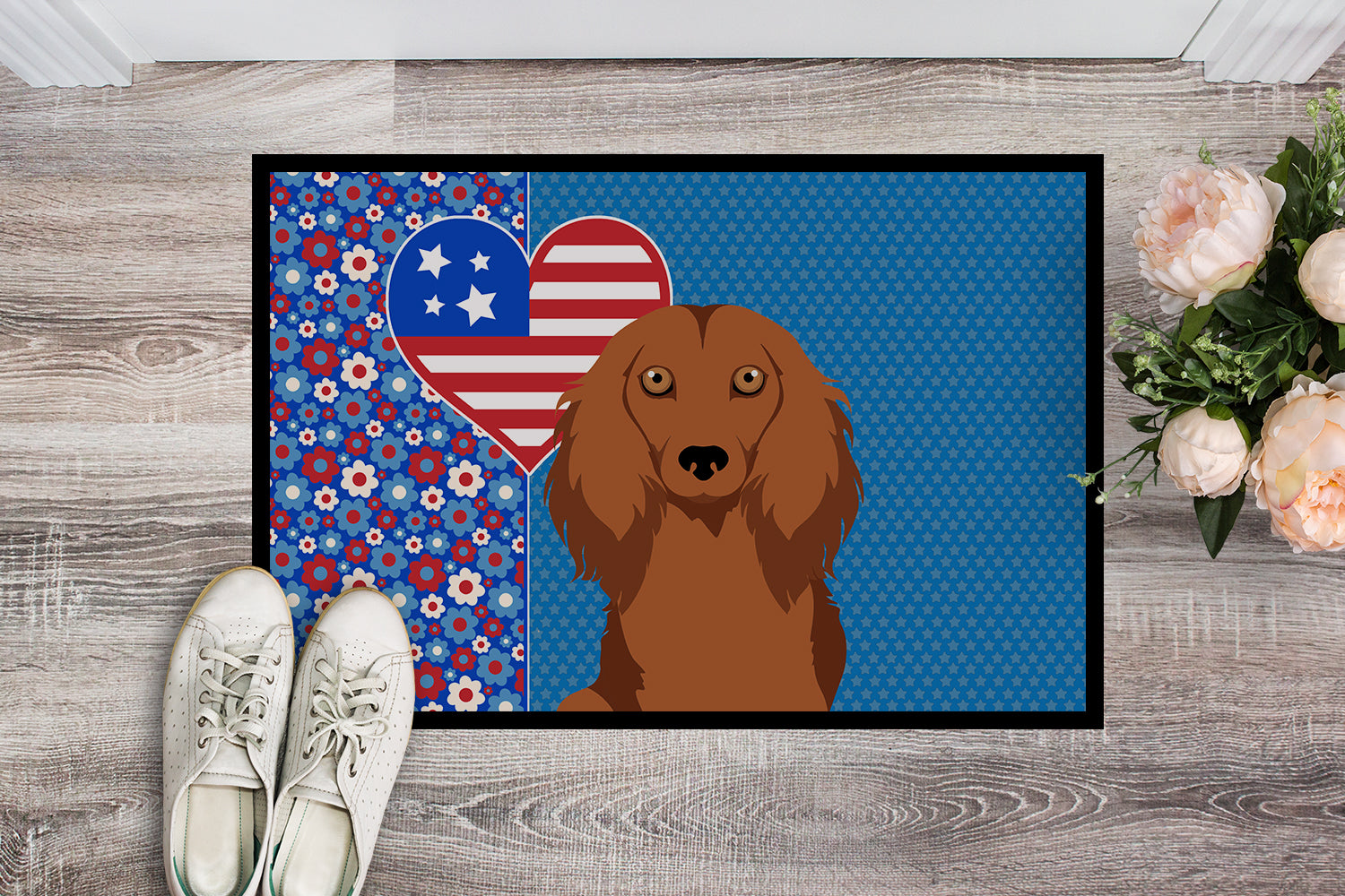 Longhair Red Dachshund USA American Indoor or Outdoor Mat 24x36 - the-store.com