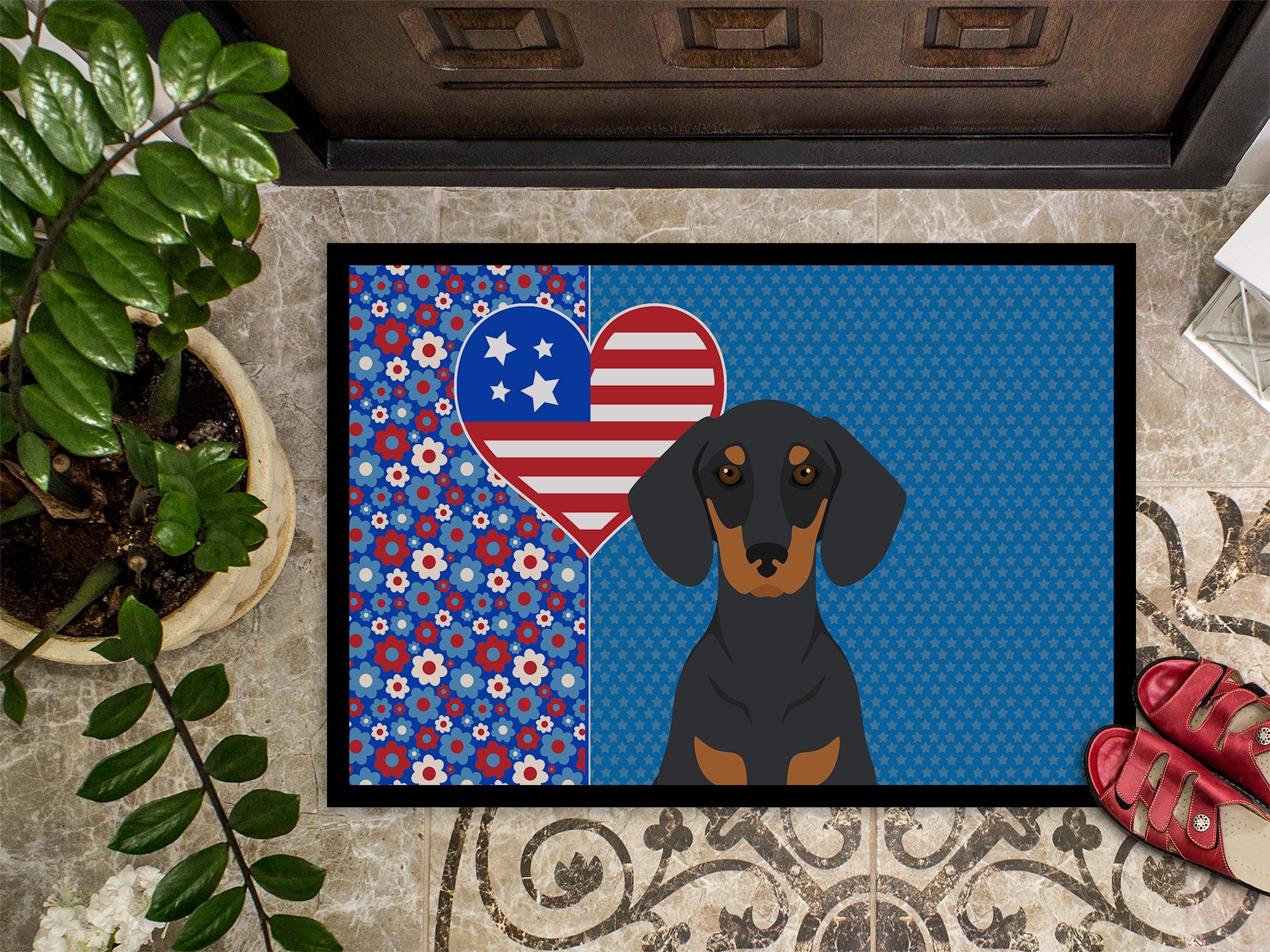 Black and Tan Dachshund USA American Indoor or Outdoor Mat 24x36 - the-store.com