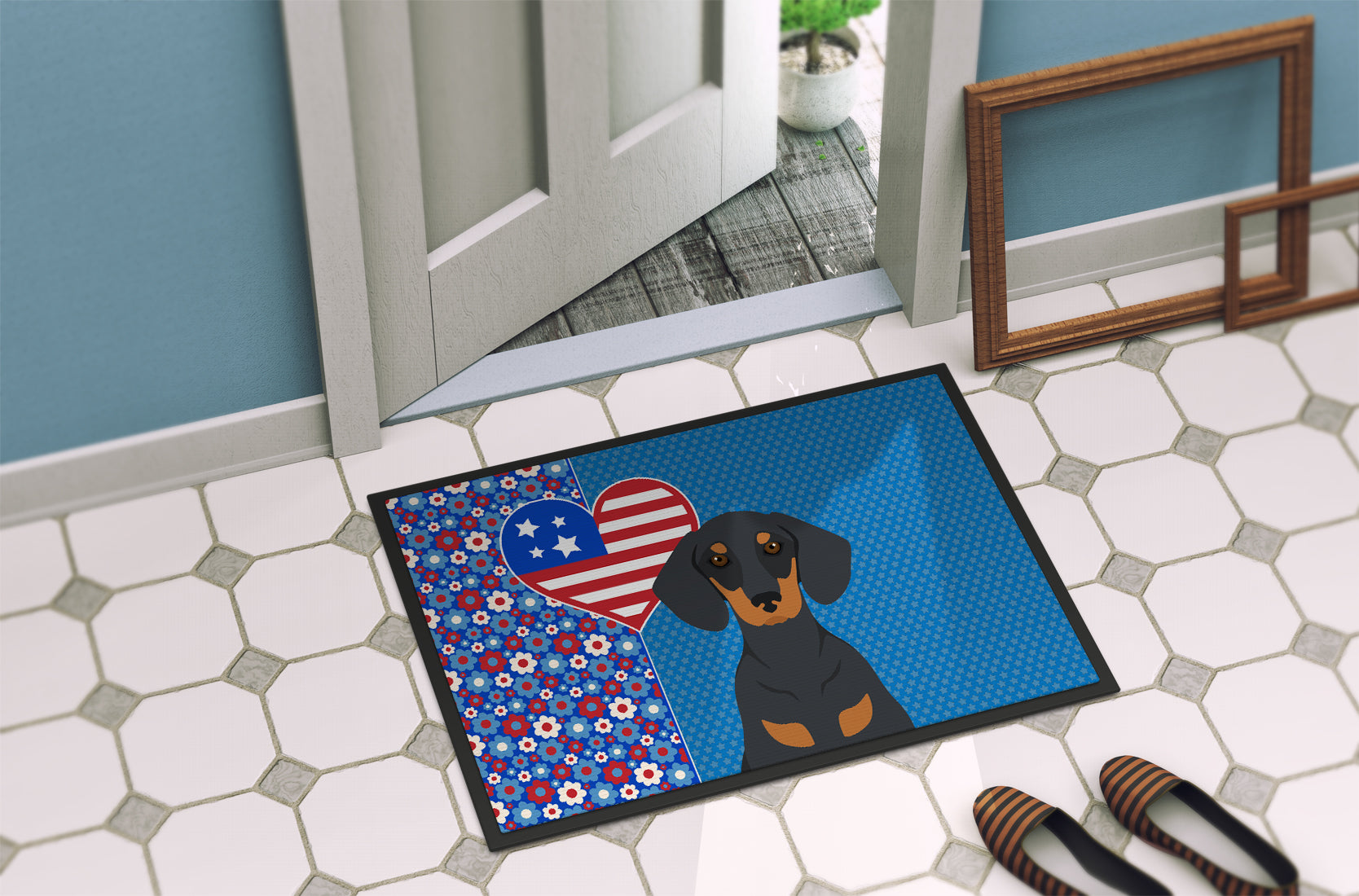 Black and Tan Dachshund USA American Indoor or Outdoor Mat 24x36 - the-store.com