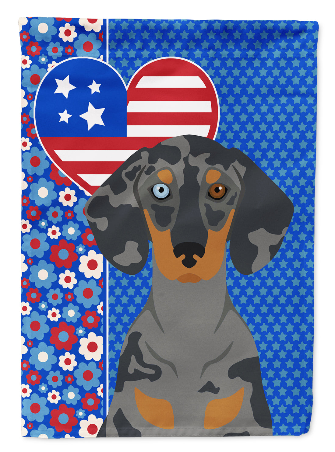 Black Dapple Dachshund USA American Flag Garden Size  the-store.com.