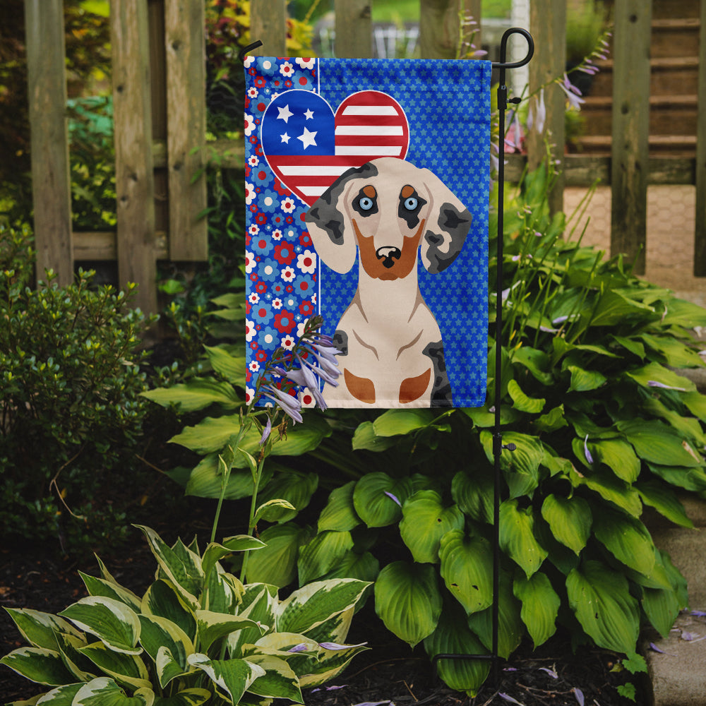 Cream Dapple Dachshund USA American Flag Garden Size  the-store.com.