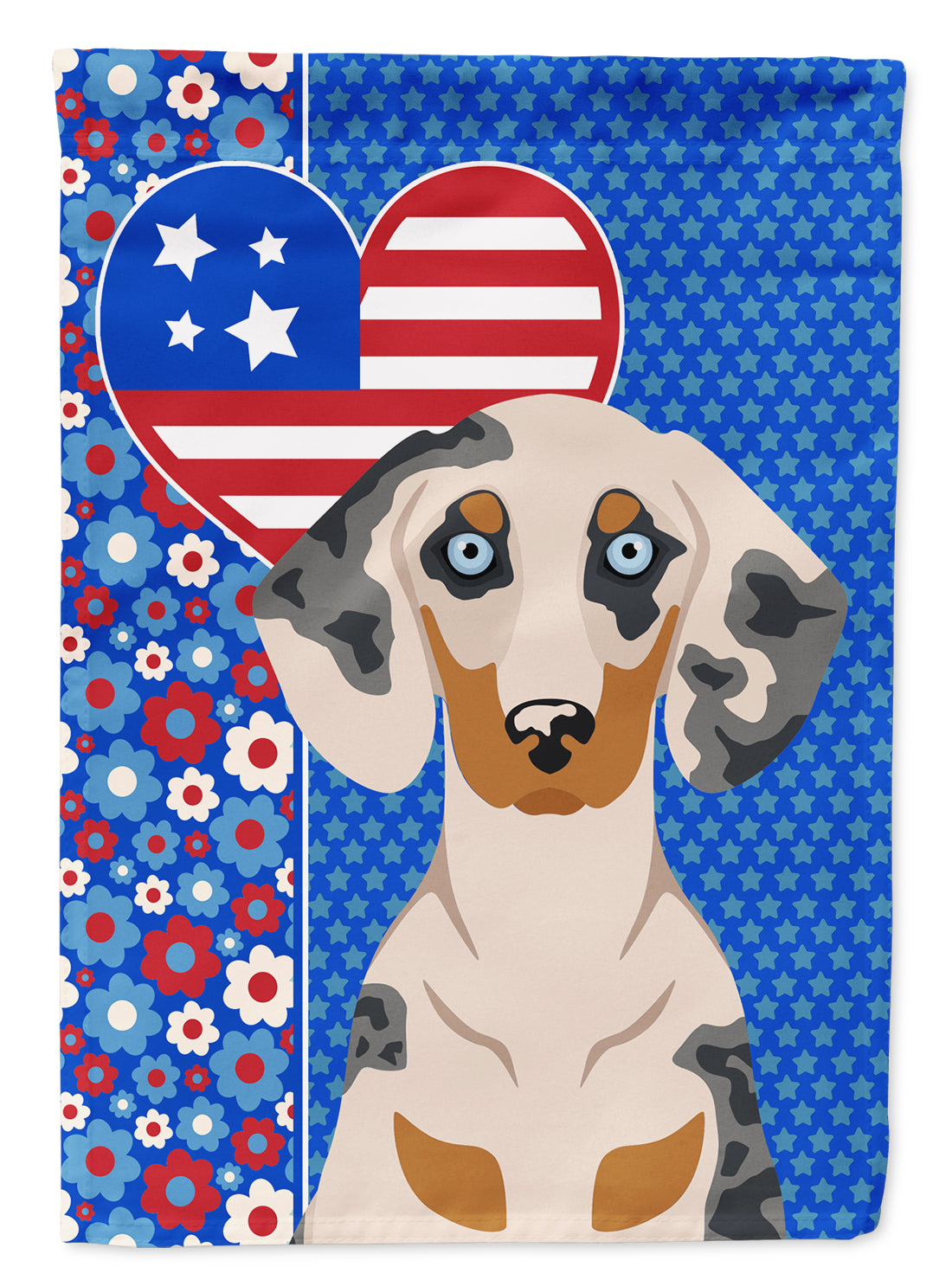 Cream Dapple Dachshund USA American Flag Garden Size  the-store.com.