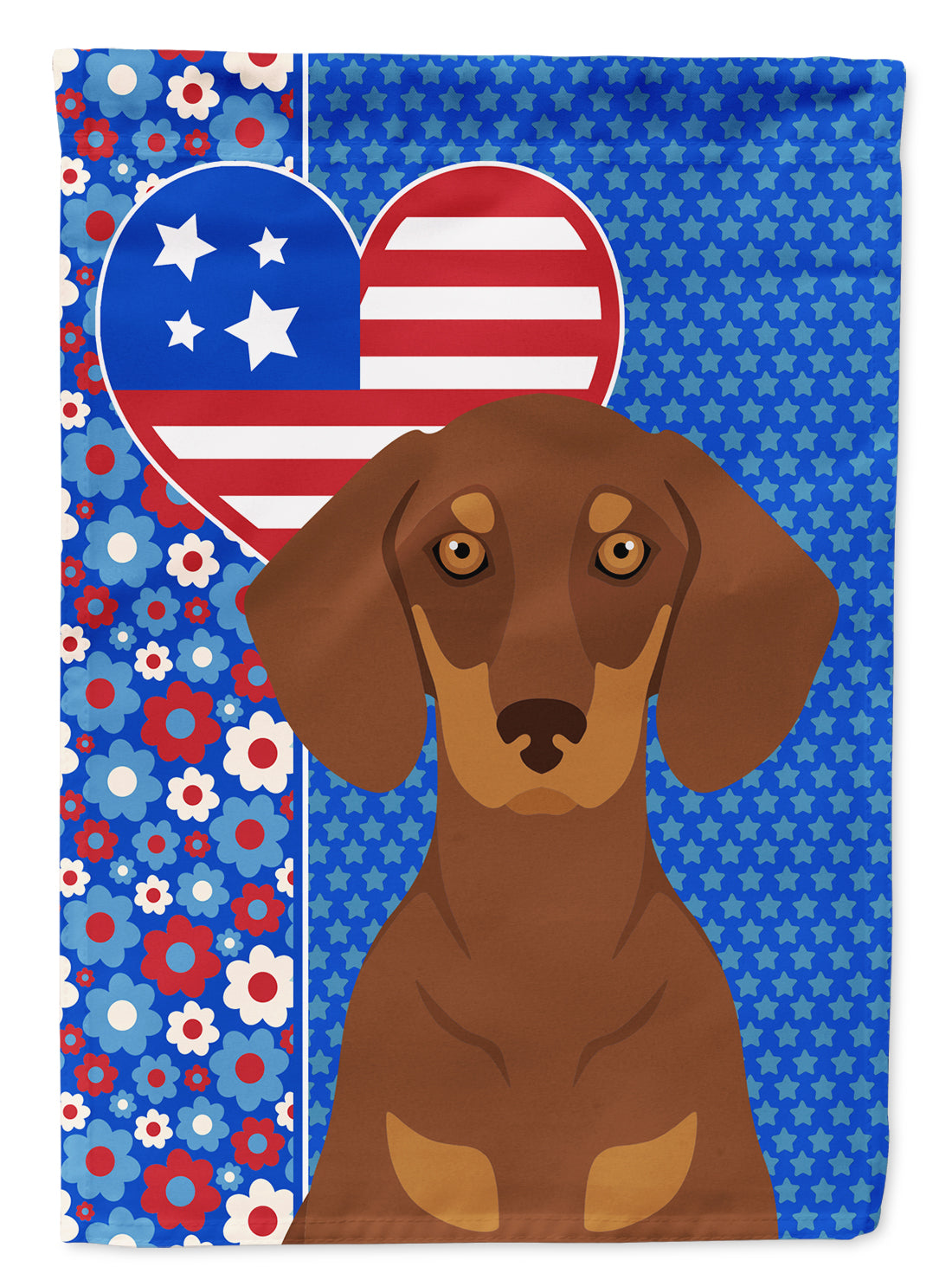 Chocolate and Tan Dachshund USA American Flag Garden Size  the-store.com.