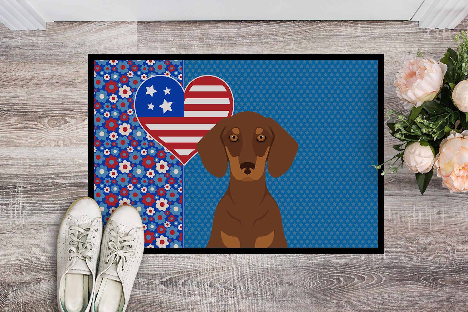 Buy this Chocolate and Tan Dachshund USA American Indoor or Outdoor Mat 24x36