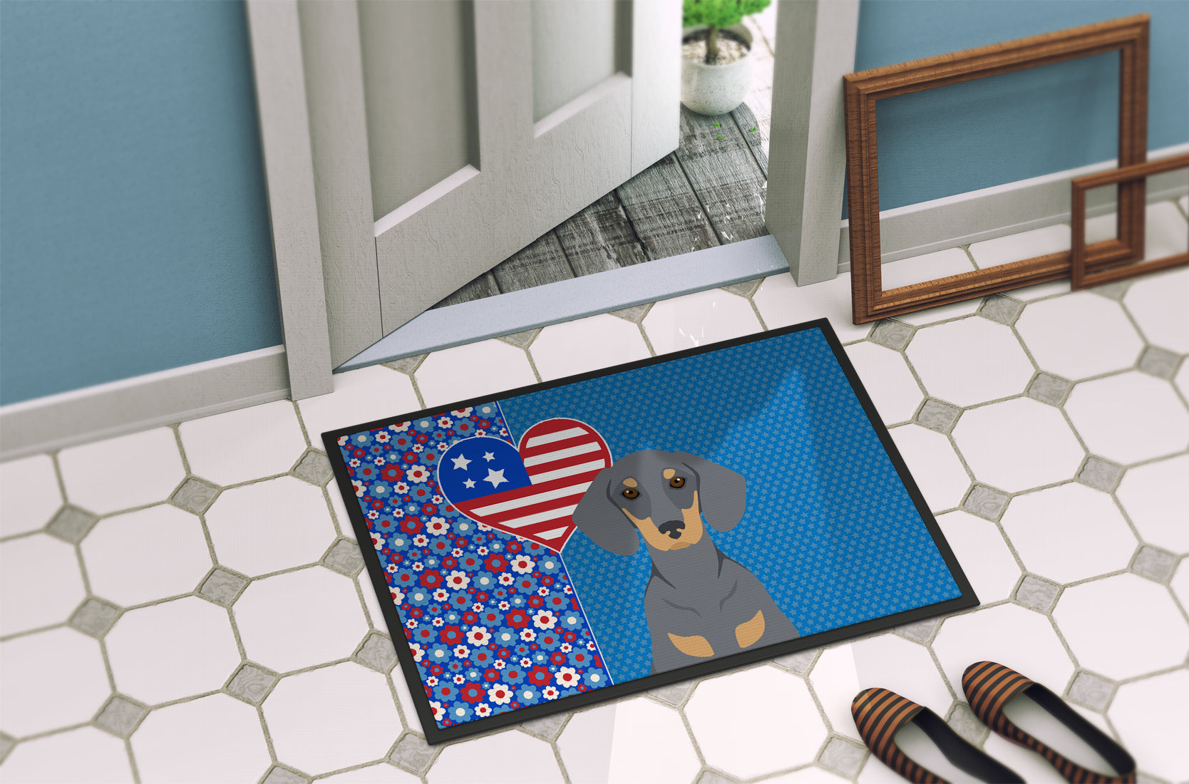 Blue and Tan Dachshund USA American Indoor or Outdoor Mat 24x36 - the-store.com