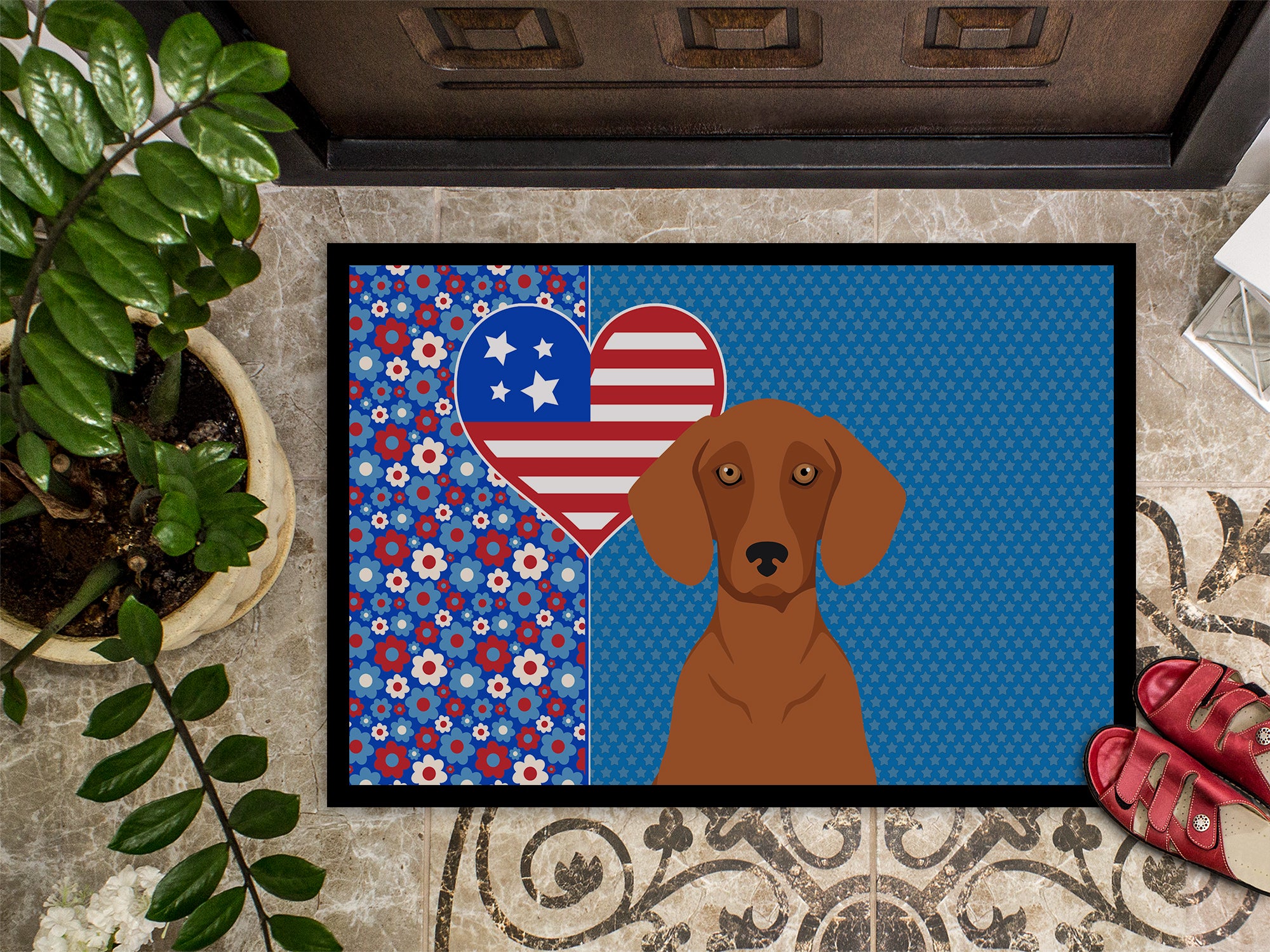 Red Dachshund USA American Indoor or Outdoor Mat 24x36 - the-store.com