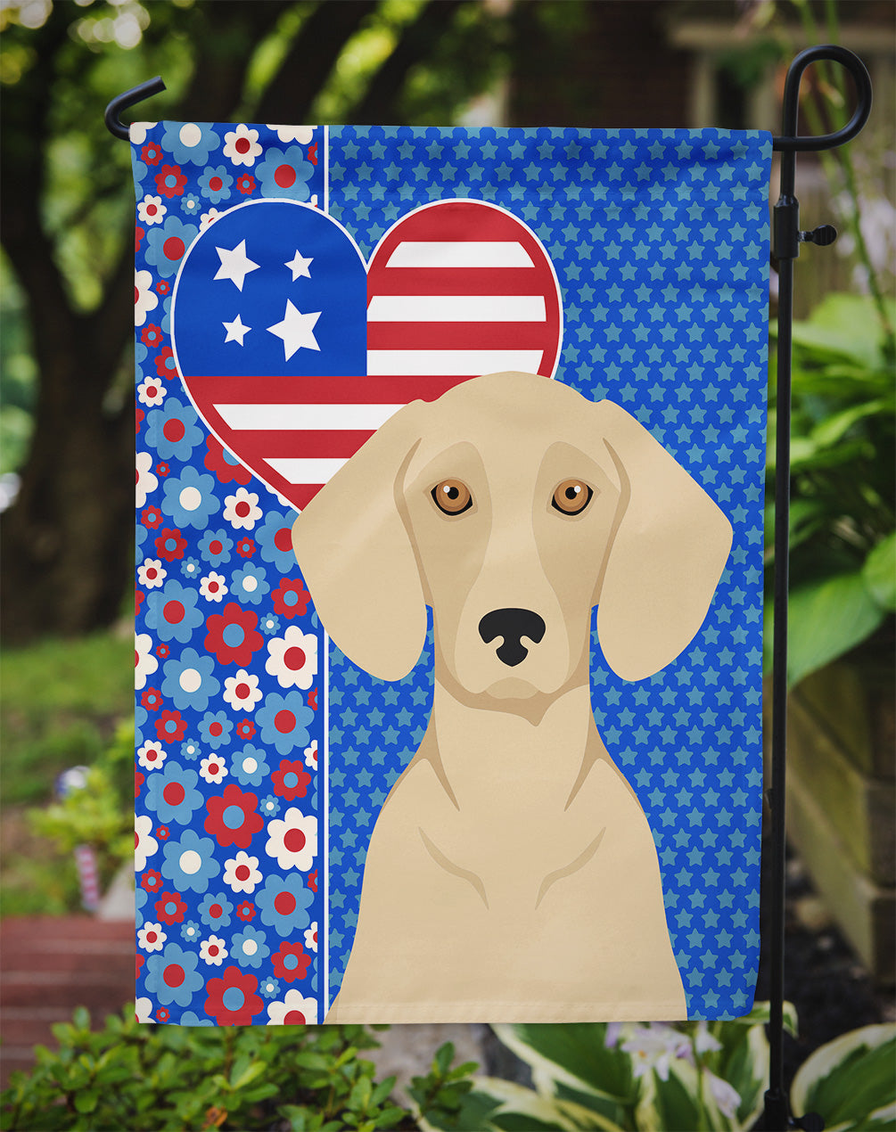 Cream Dachshund USA American Flag Garden Size  the-store.com.