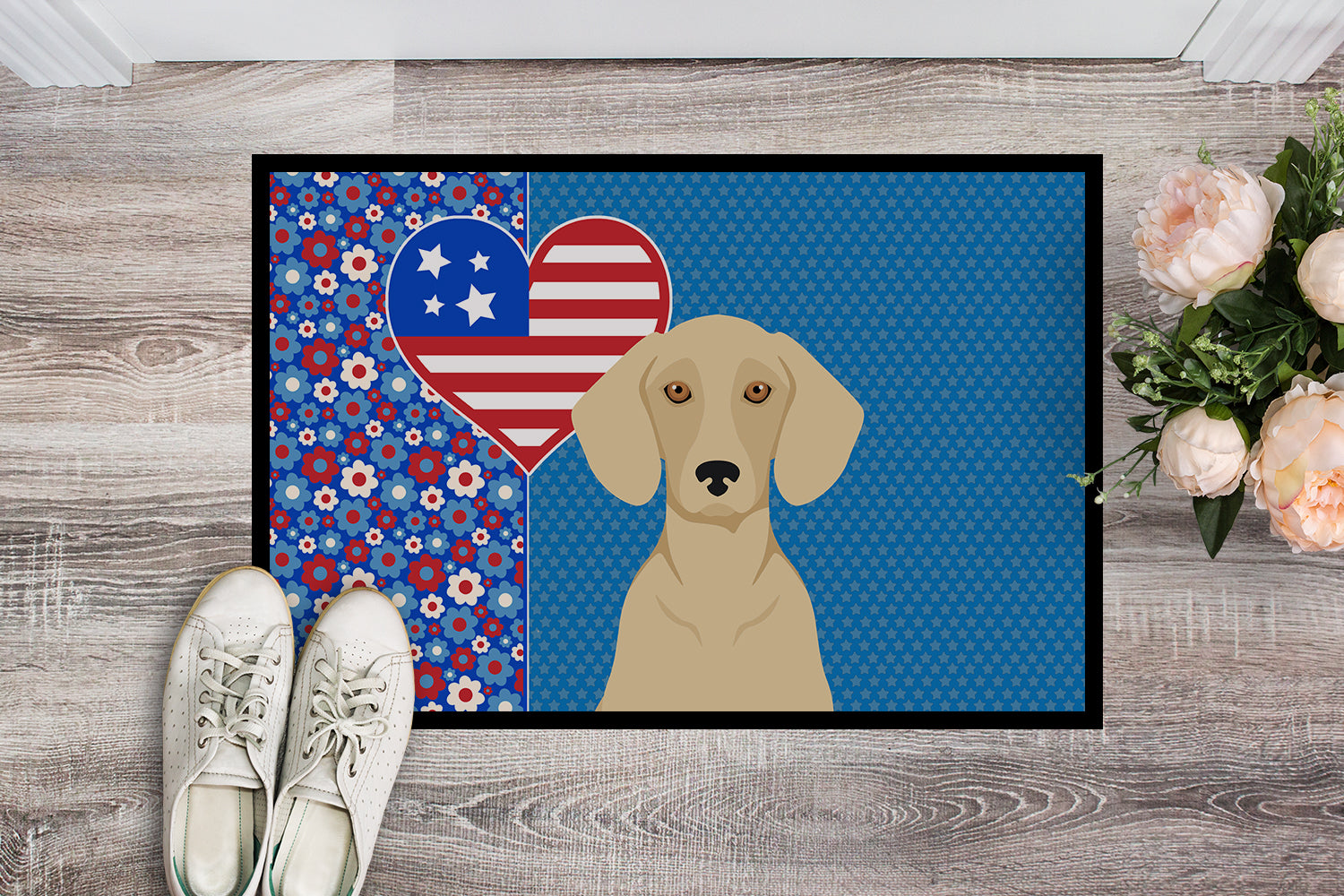 Cream Dachshund USA American Indoor or Outdoor Mat 24x36 - the-store.com