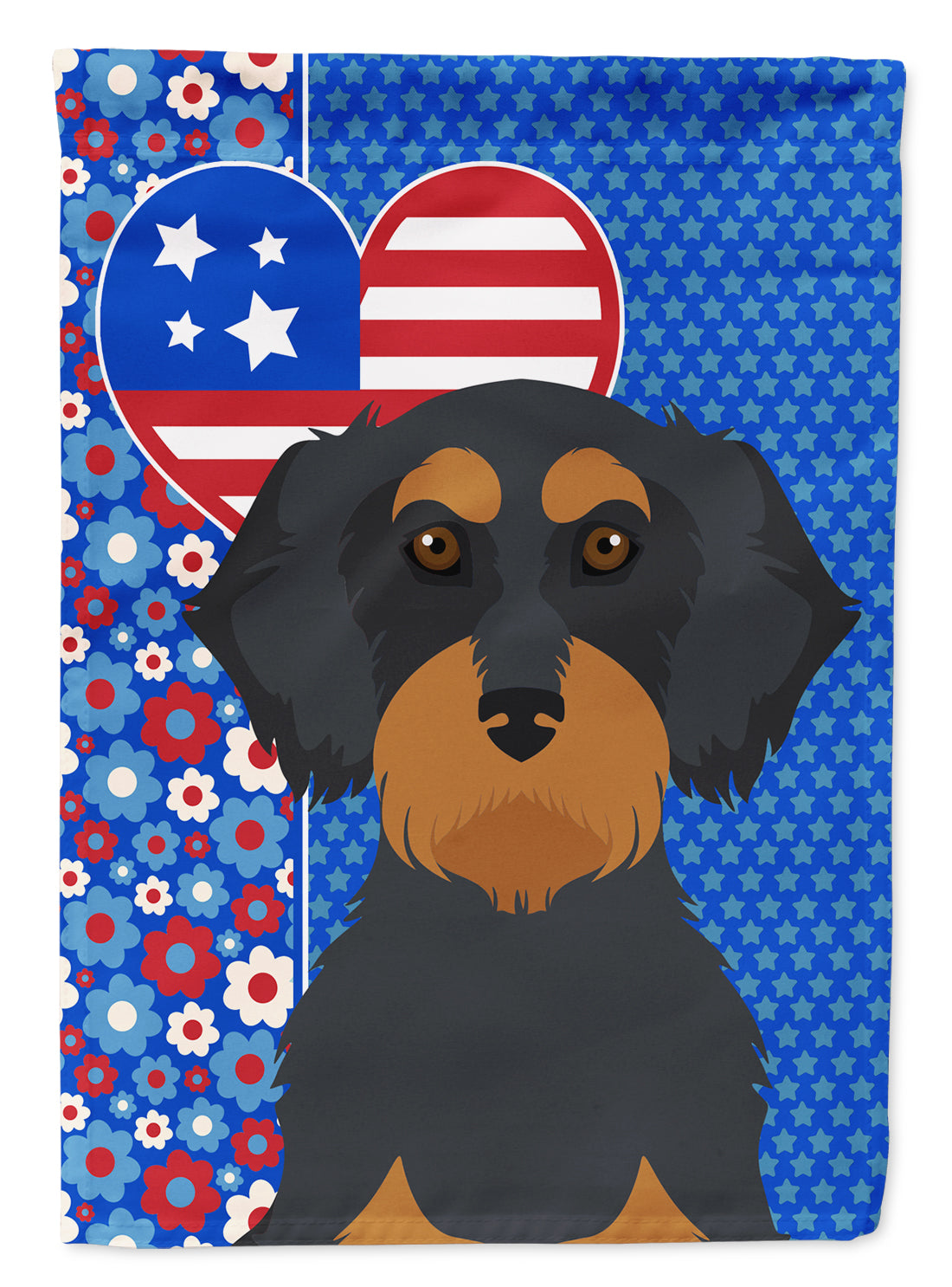 Wirehair Black and Tan Dachshund USA American Flag Garden Size  the-store.com.