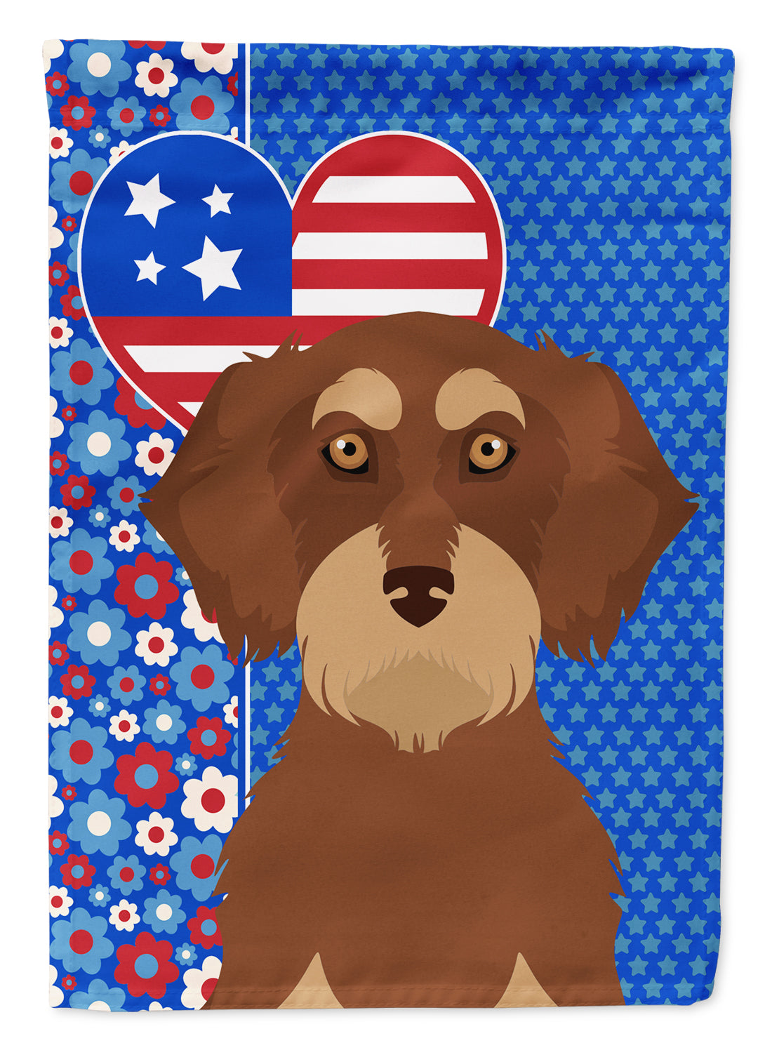 Wirehair Red and Tan Dachshund USA American Flag Garden Size  the-store.com.