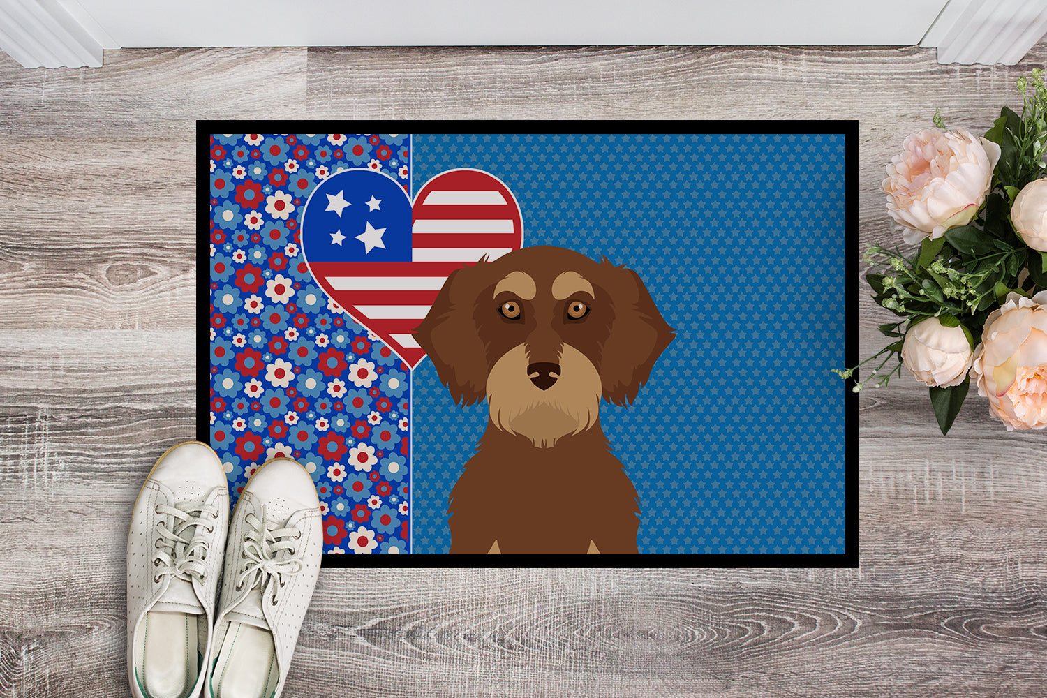 Wirehair Red and Tan Dachshund USA American Indoor or Outdoor Mat 24x36 - the-store.com