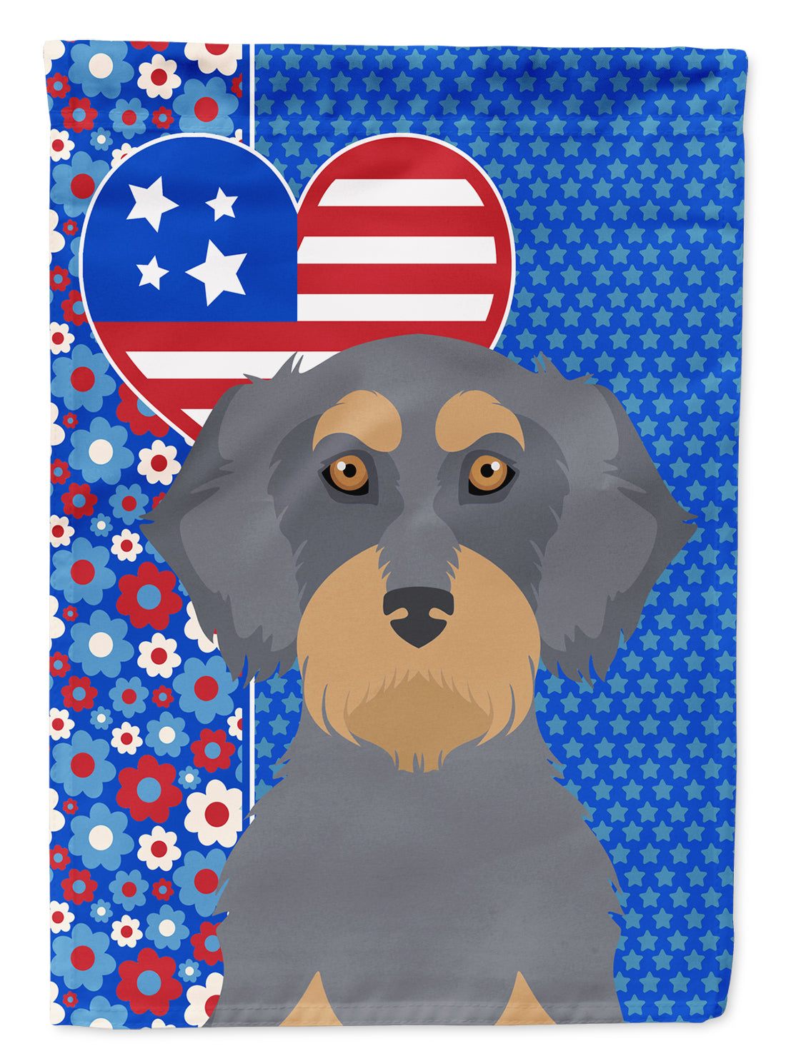 Wirehair Blue and Tan Dachshund USA American Flag Garden Size  the-store.com.