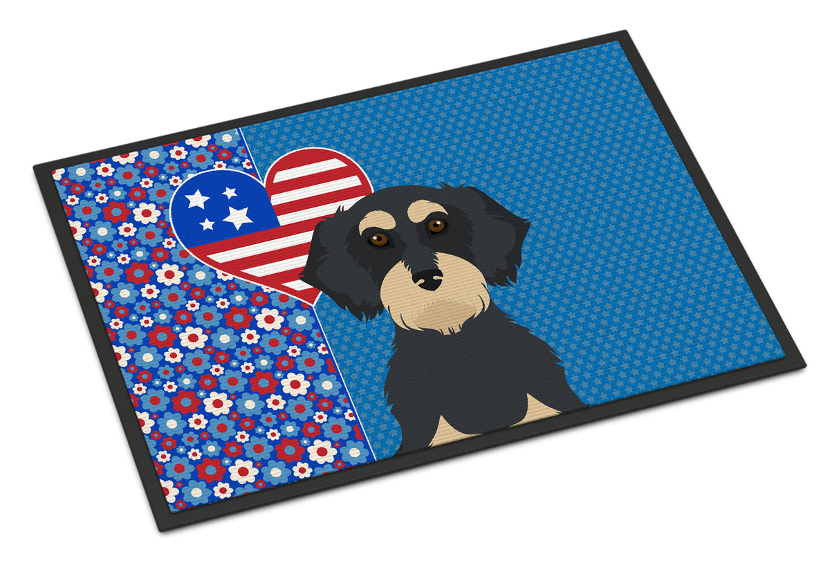 Buy this Wirehair Black and Cream Dachshund USA American Indoor or Outdoor Mat 24x36