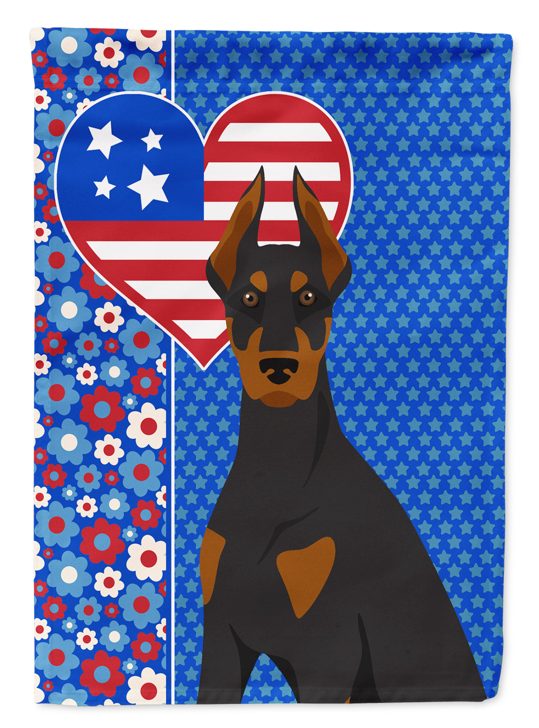 Black and Tan Doberman Pinscher USA American Flag Garden Size  the-store.com.