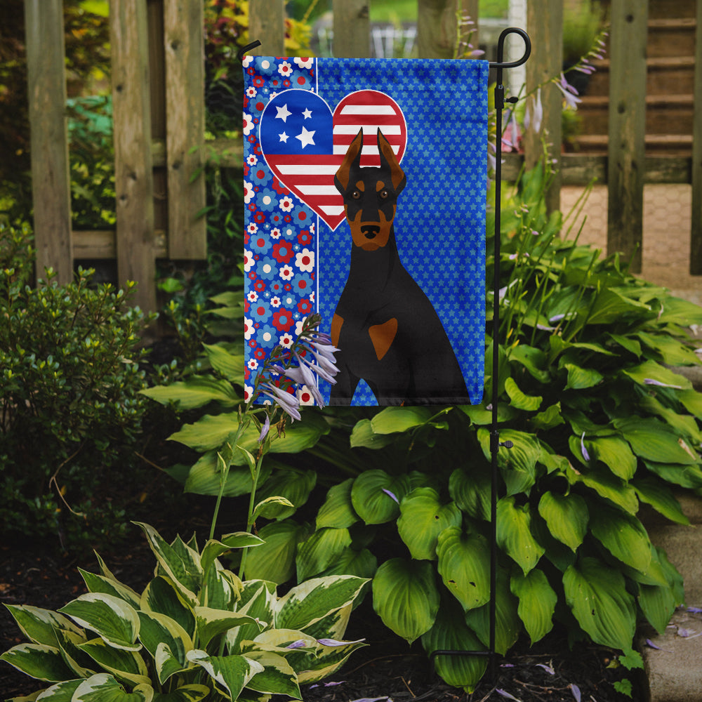 Black and Tan Doberman Pinscher USA American Flag Garden Size  the-store.com.