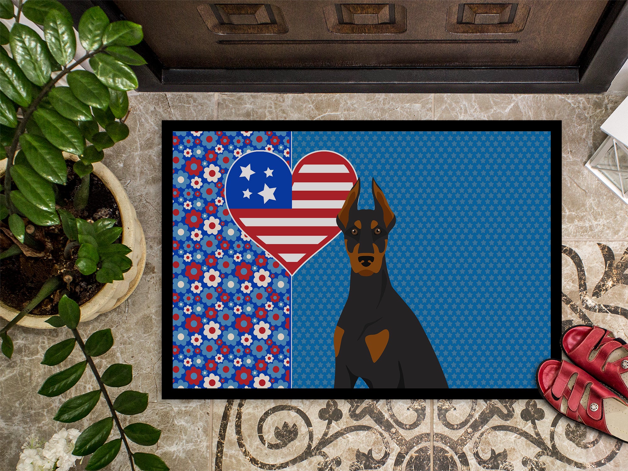 Black and Tan Doberman Pinscher USA American Indoor or Outdoor Mat 24x36 - the-store.com