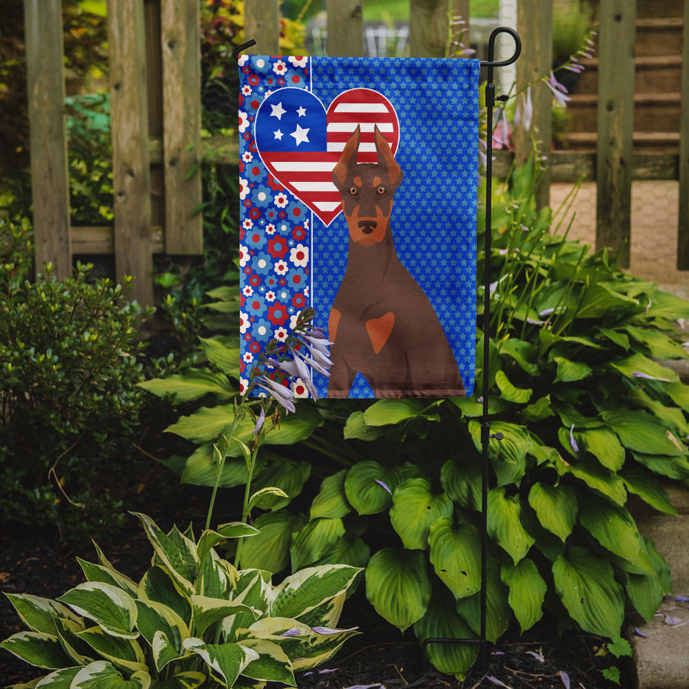 Red and Tan Doberman Pinscher USA American Flag Garden Size  the-store.com.