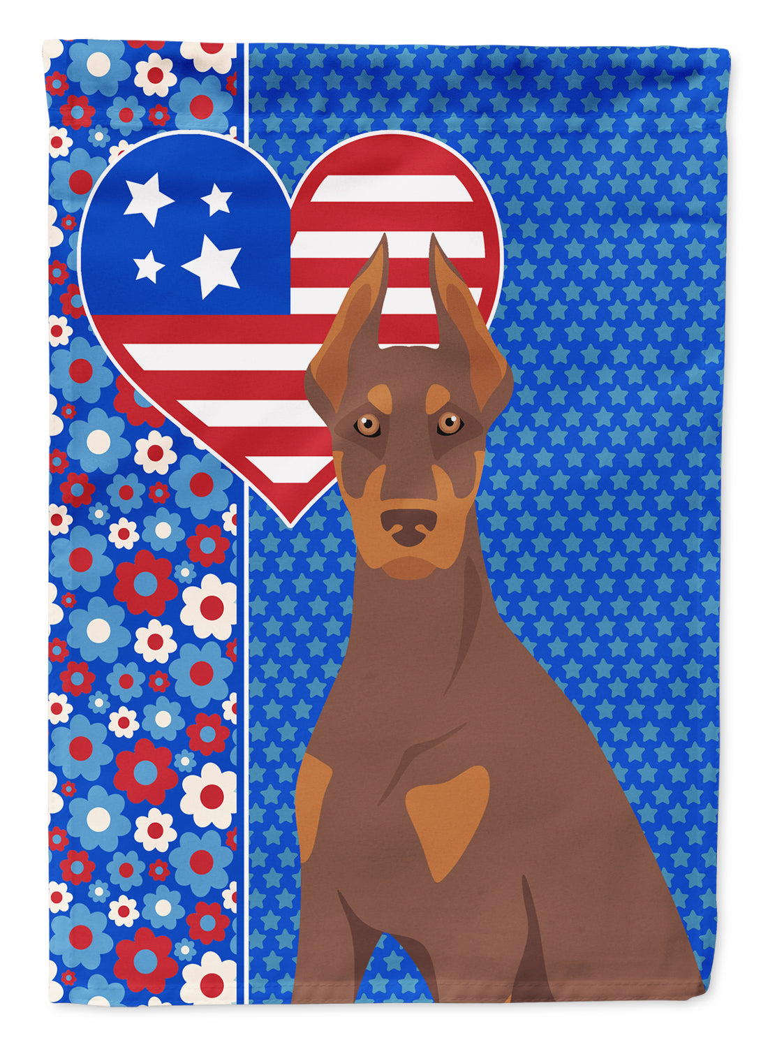 Red and Tan Doberman Pinscher USA American Flag Garden Size  the-store.com.