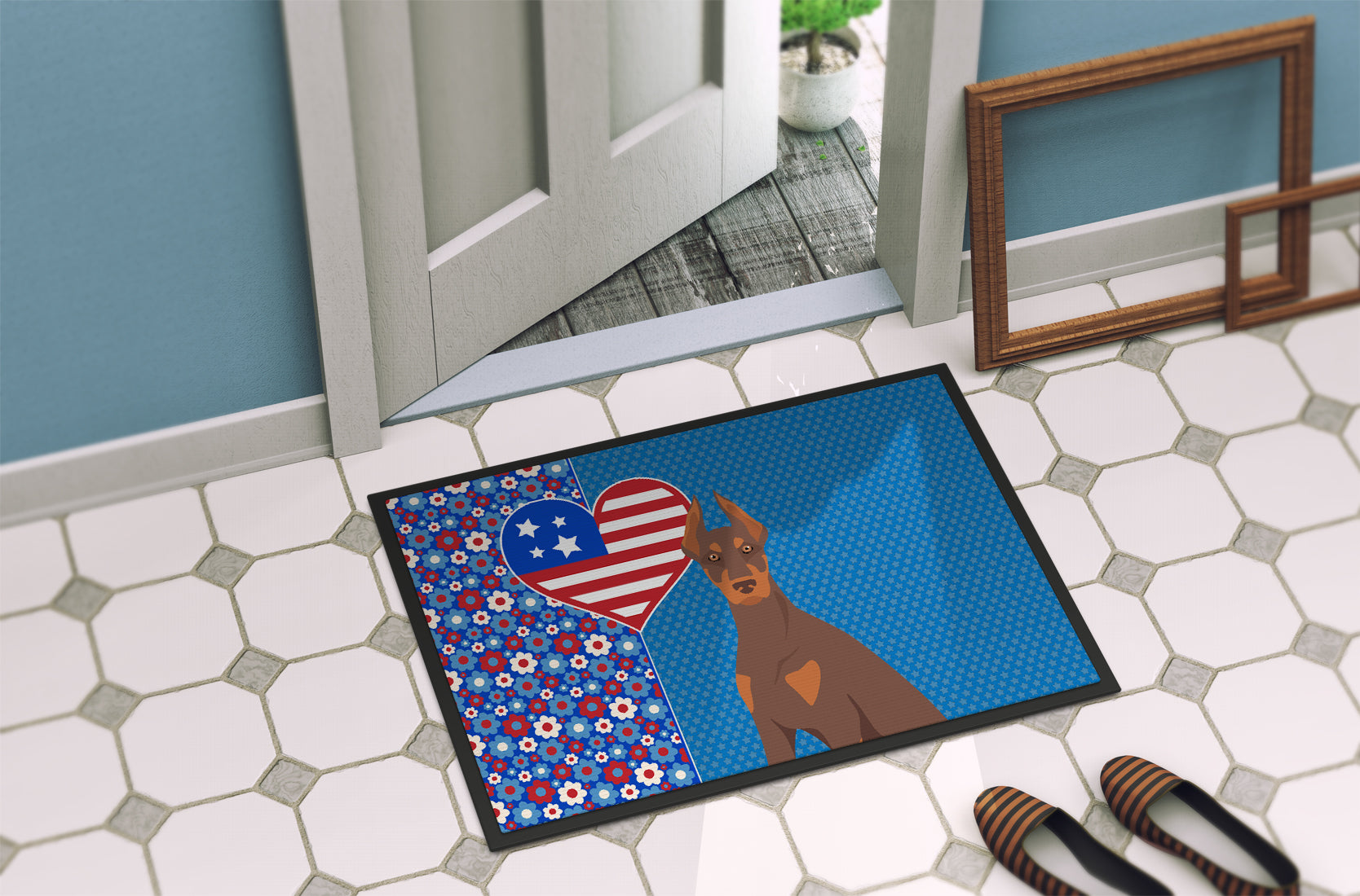 Red and Tan Doberman Pinscher USA American Indoor or Outdoor Mat 24x36 - the-store.com