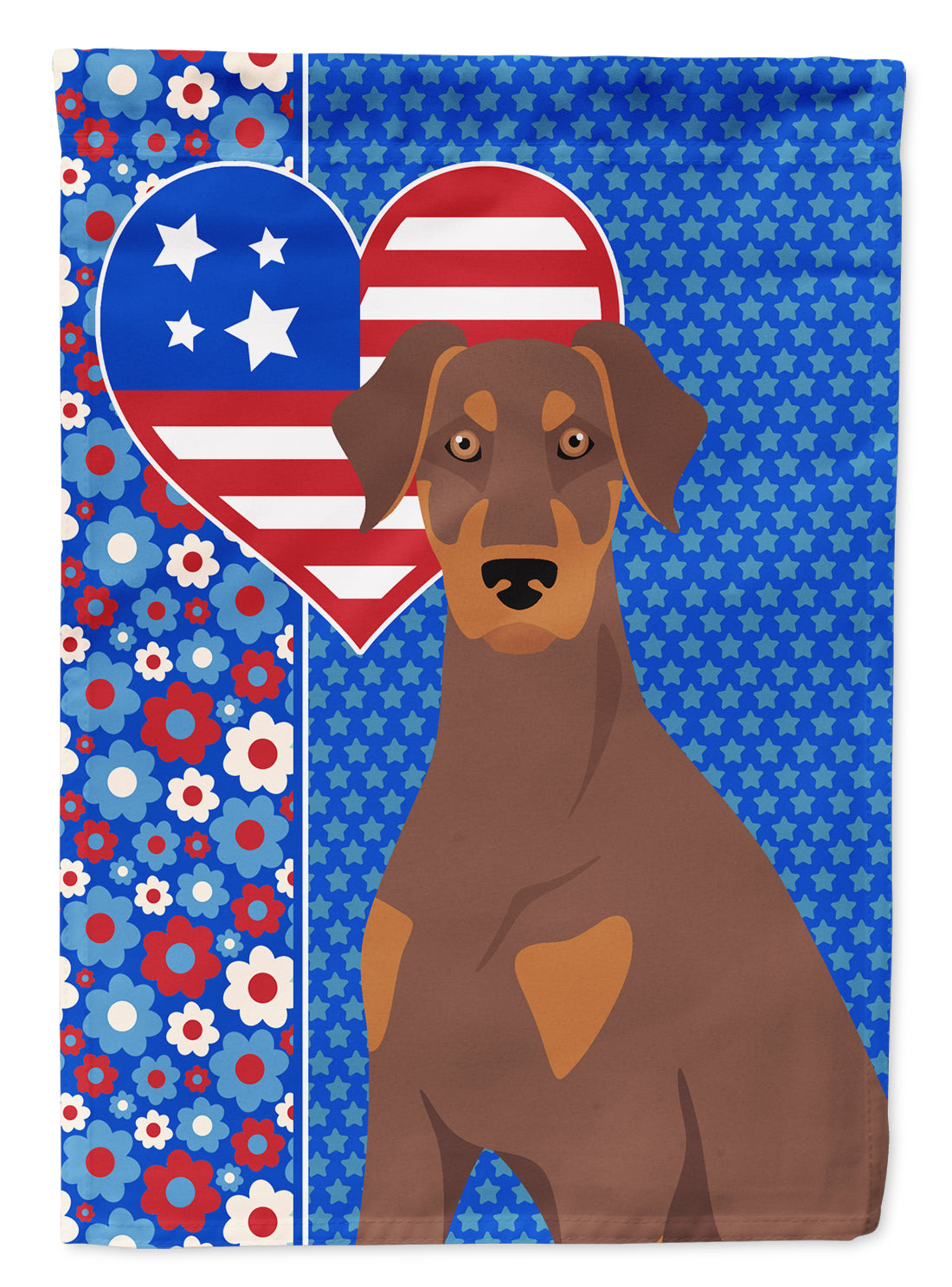 Natural Ear Red and Tan Doberman Pinscher USA American Flag Garden Size  the-store.com.