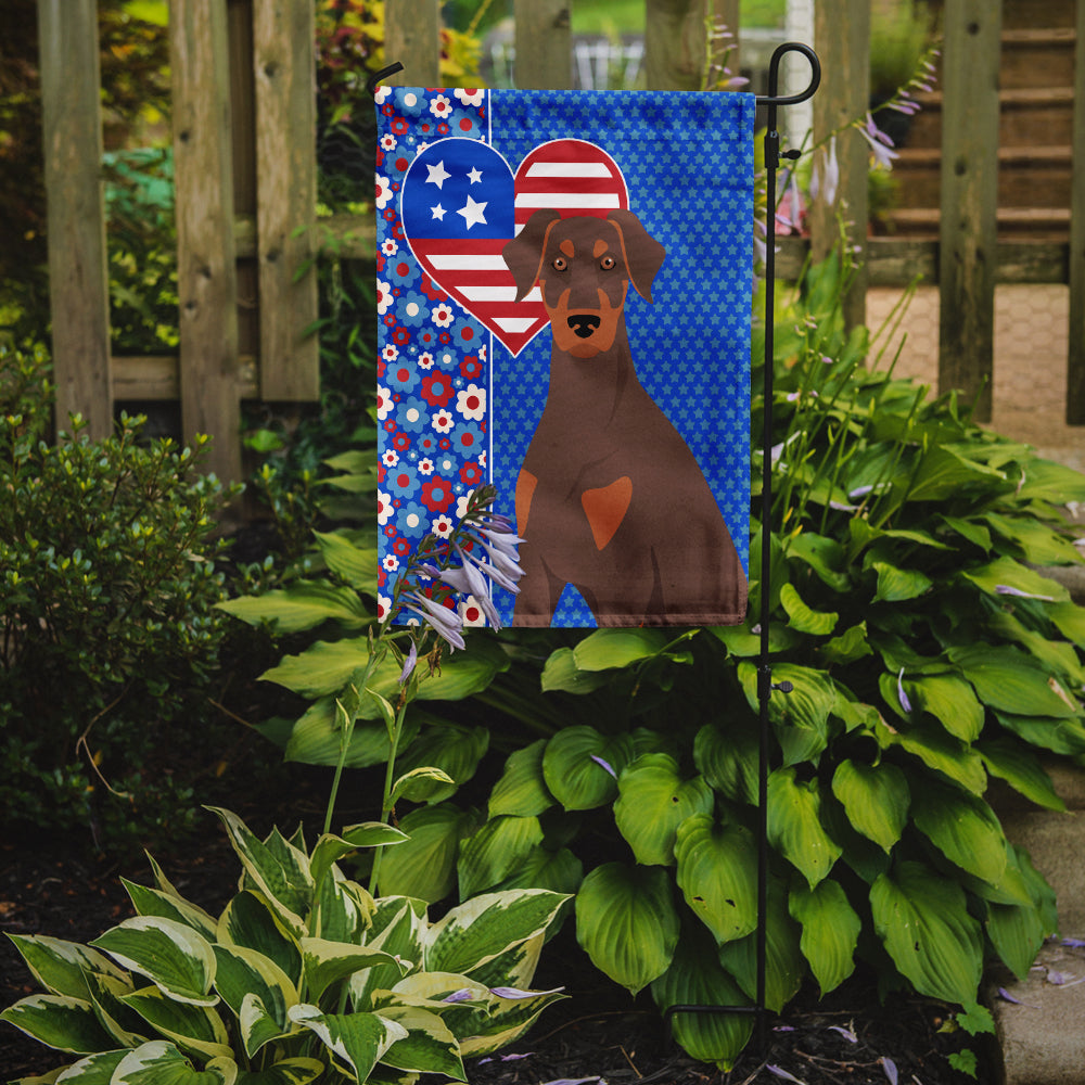 Natural Ear Red and Tan Doberman Pinscher USA American Flag Garden Size  the-store.com.