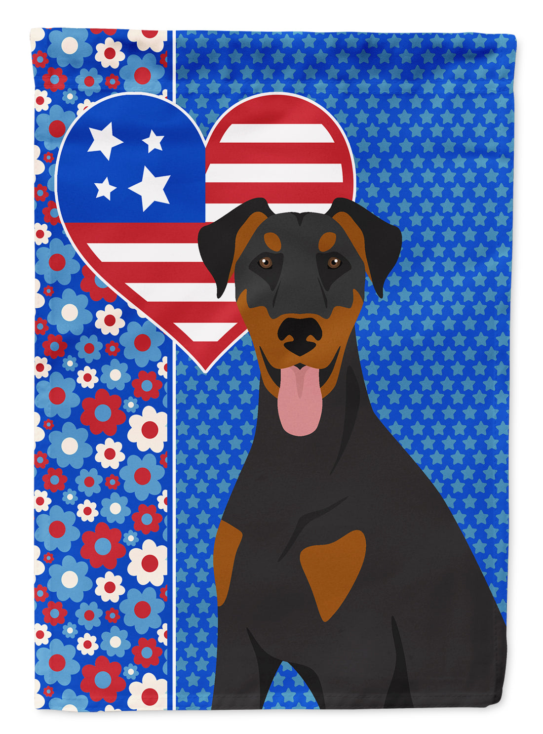 Natural Ear Black and Tan Doberman Pinscher USA American Flag Garden Size  the-store.com.