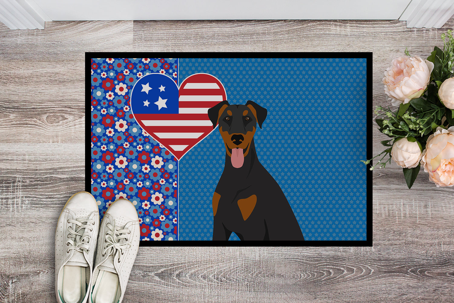 Buy this Natural Ear Black and Tan Doberman Pinscher USA American Indoor or Outdoor Mat 24x36