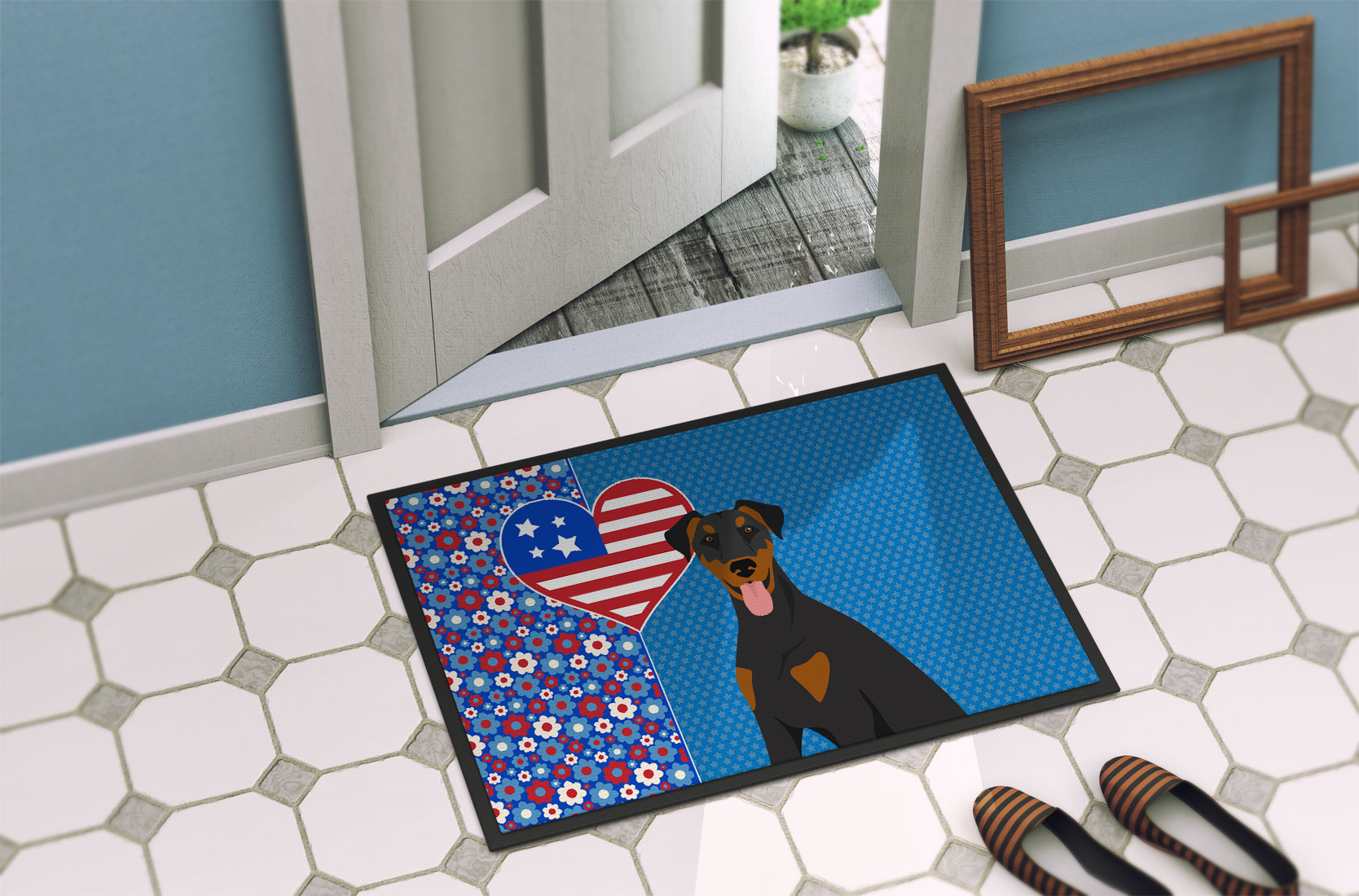 Natural Ear Black and Tan Doberman Pinscher USA American Indoor or Outdoor Mat 24x36 - the-store.com