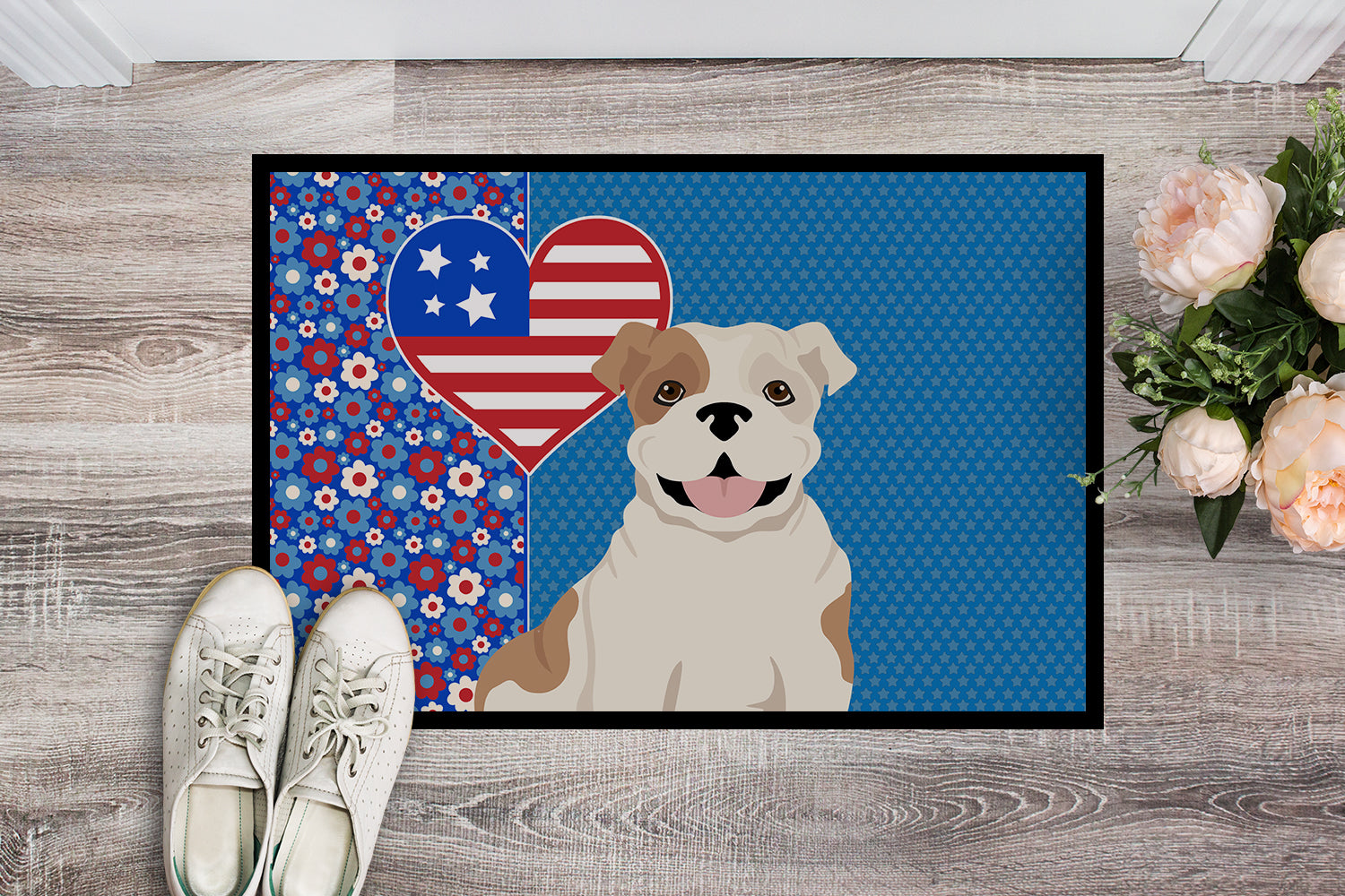 Piebald English Bulldog USA American Indoor or Outdoor Mat 24x36 - the-store.com