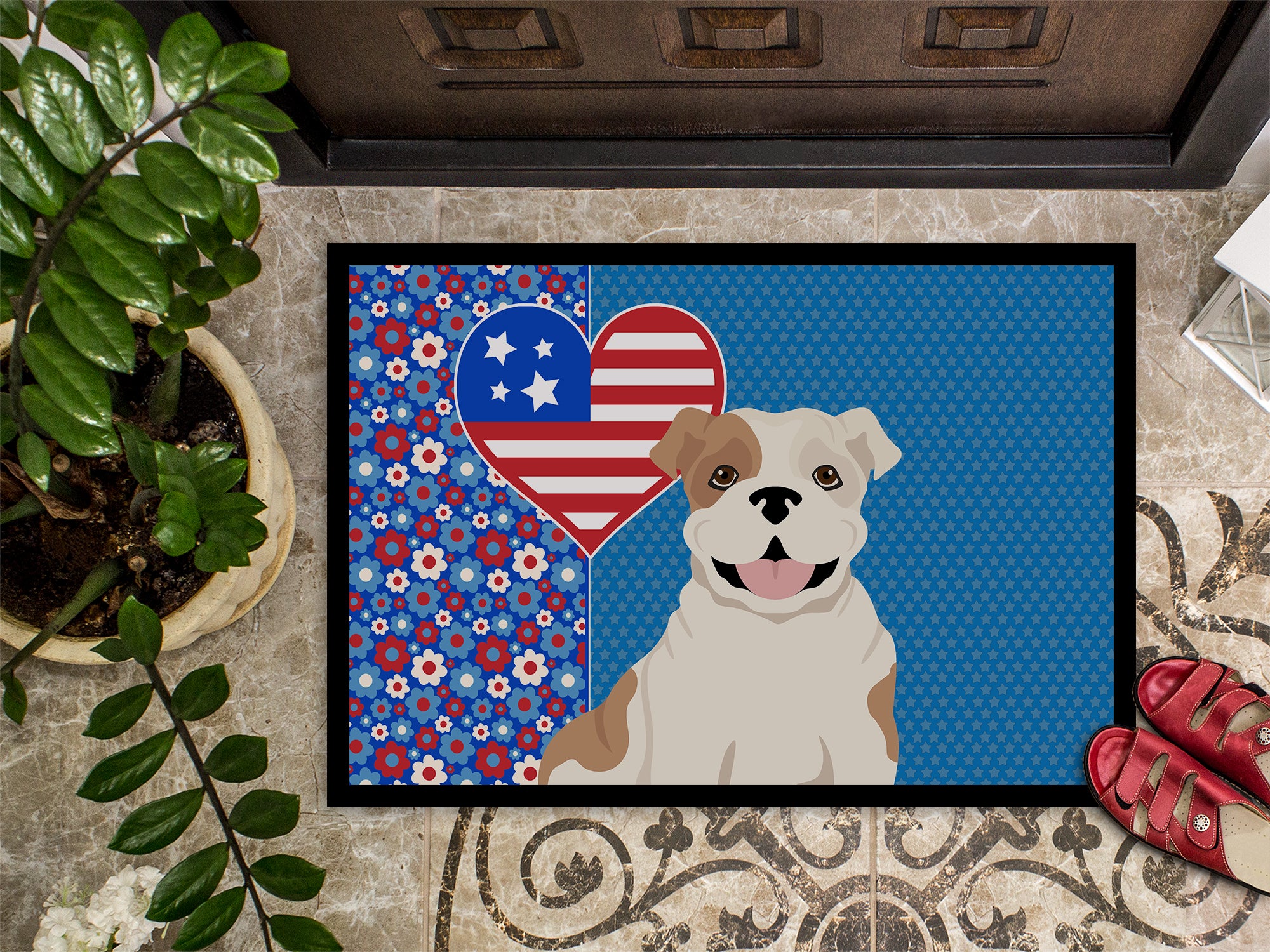 Piebald English Bulldog USA American Indoor or Outdoor Mat 24x36 - the-store.com