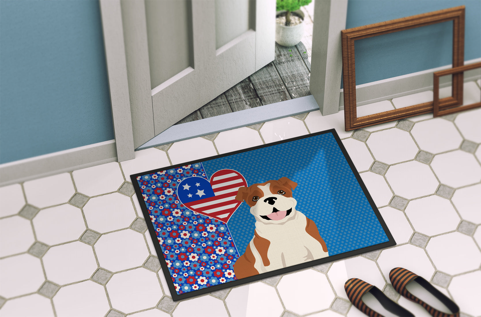 Red English Bulldog USA American Indoor or Outdoor Mat 24x36 - the-store.com