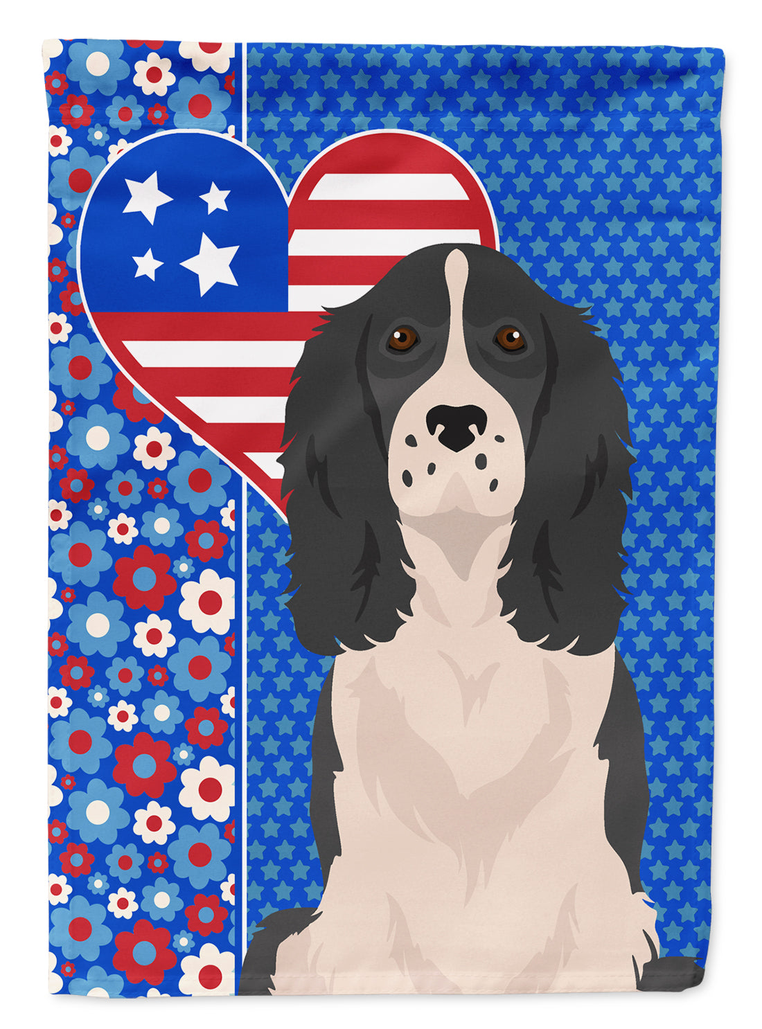 Black English Springer Spaniel USA American Flag Garden Size  the-store.com.