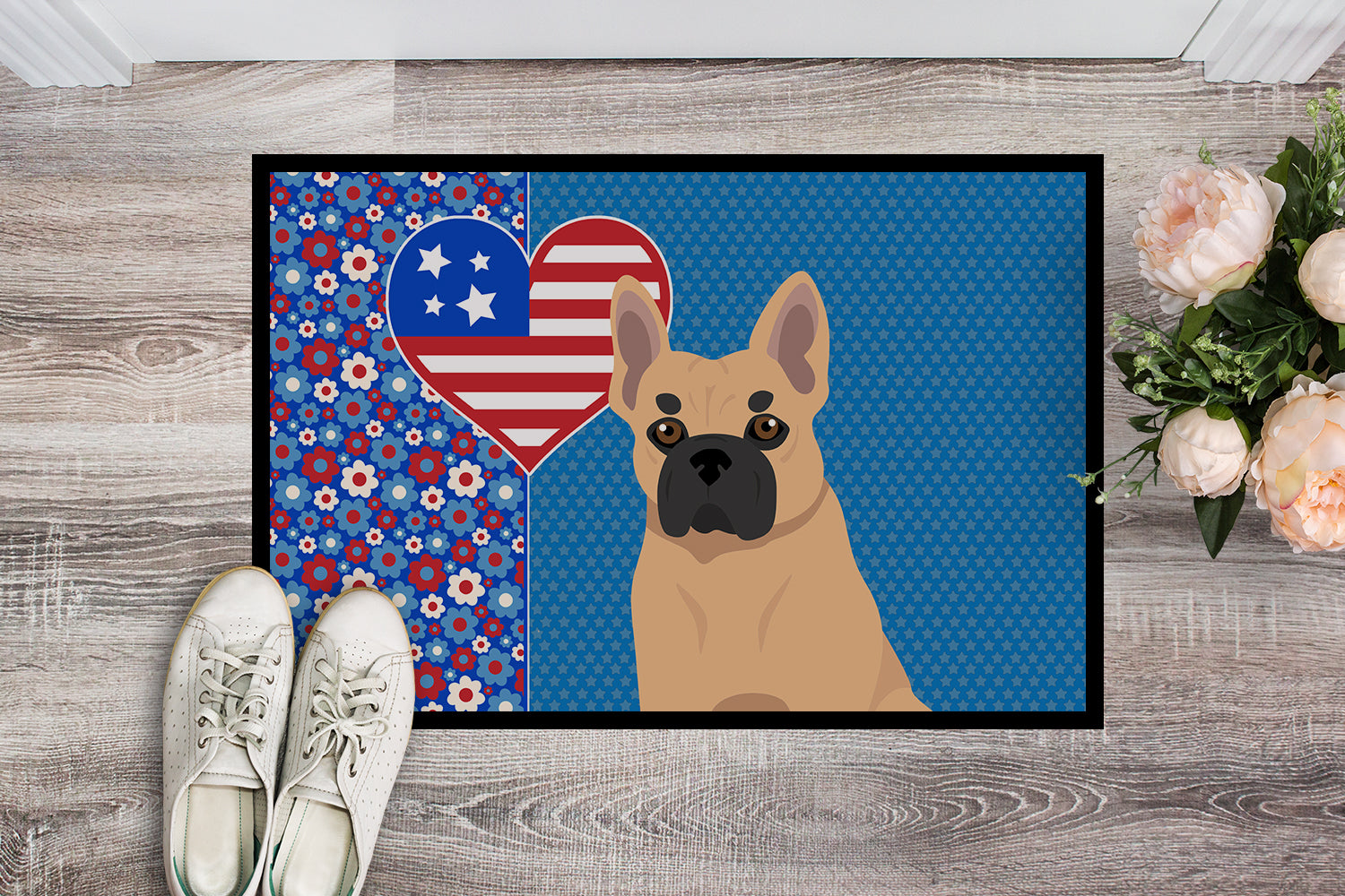 Fawn French Bulldog USA American Indoor or Outdoor Mat 24x36 - the-store.com