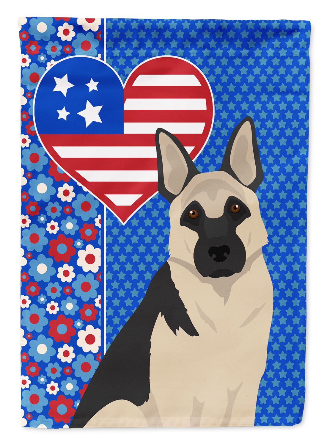 Black and Silver German Shepherd USA American Flag Garden Size  the-store.com.