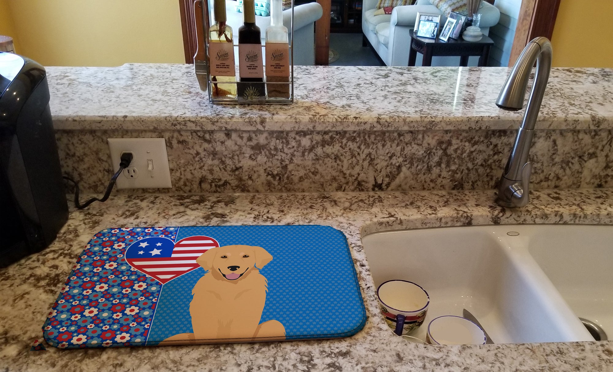 Gold Golden Retriever USA American Dish Drying Mat  the-store.com.