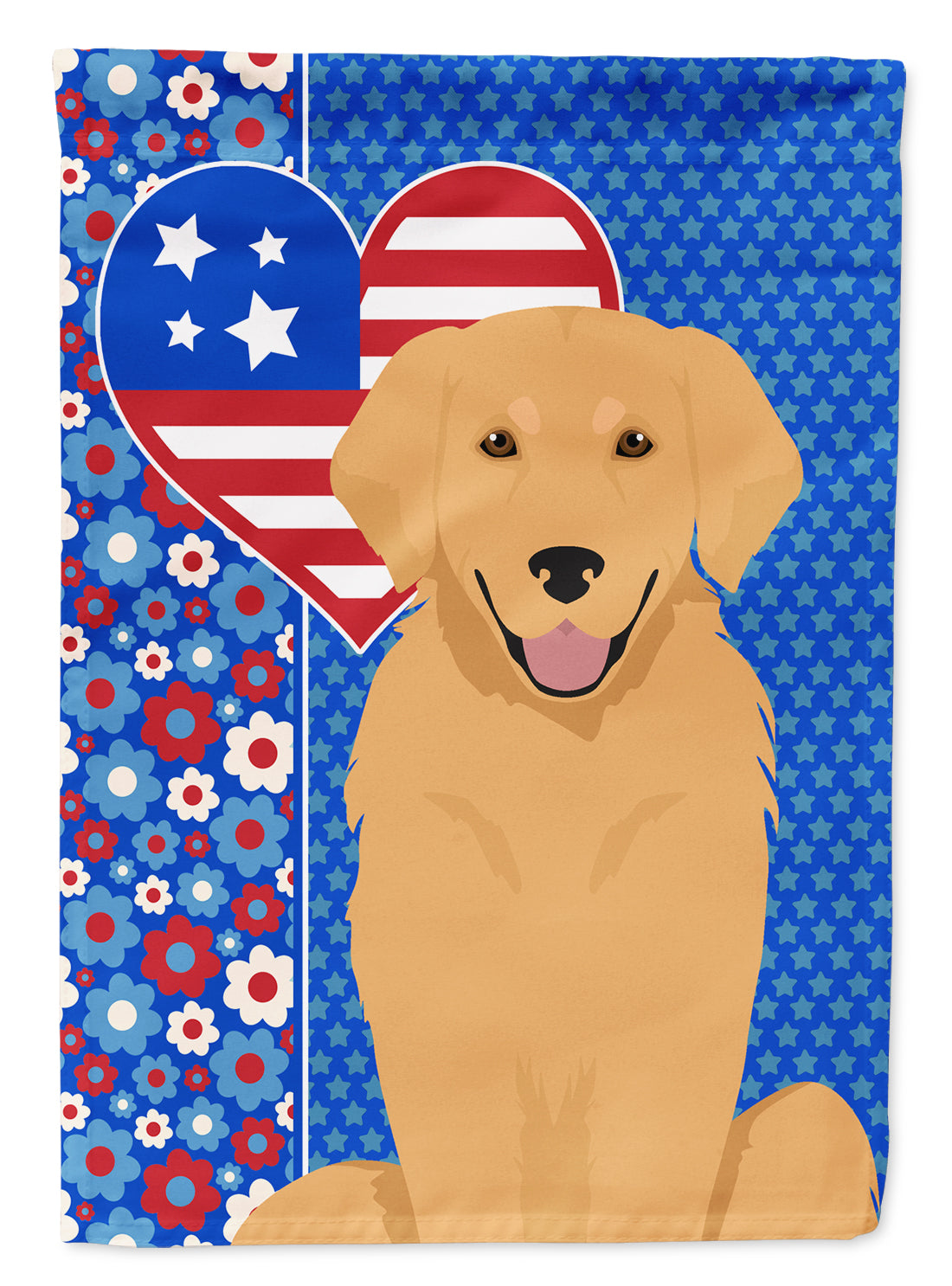 Gold Golden Retriever USA American Flag Garden Size  the-store.com.