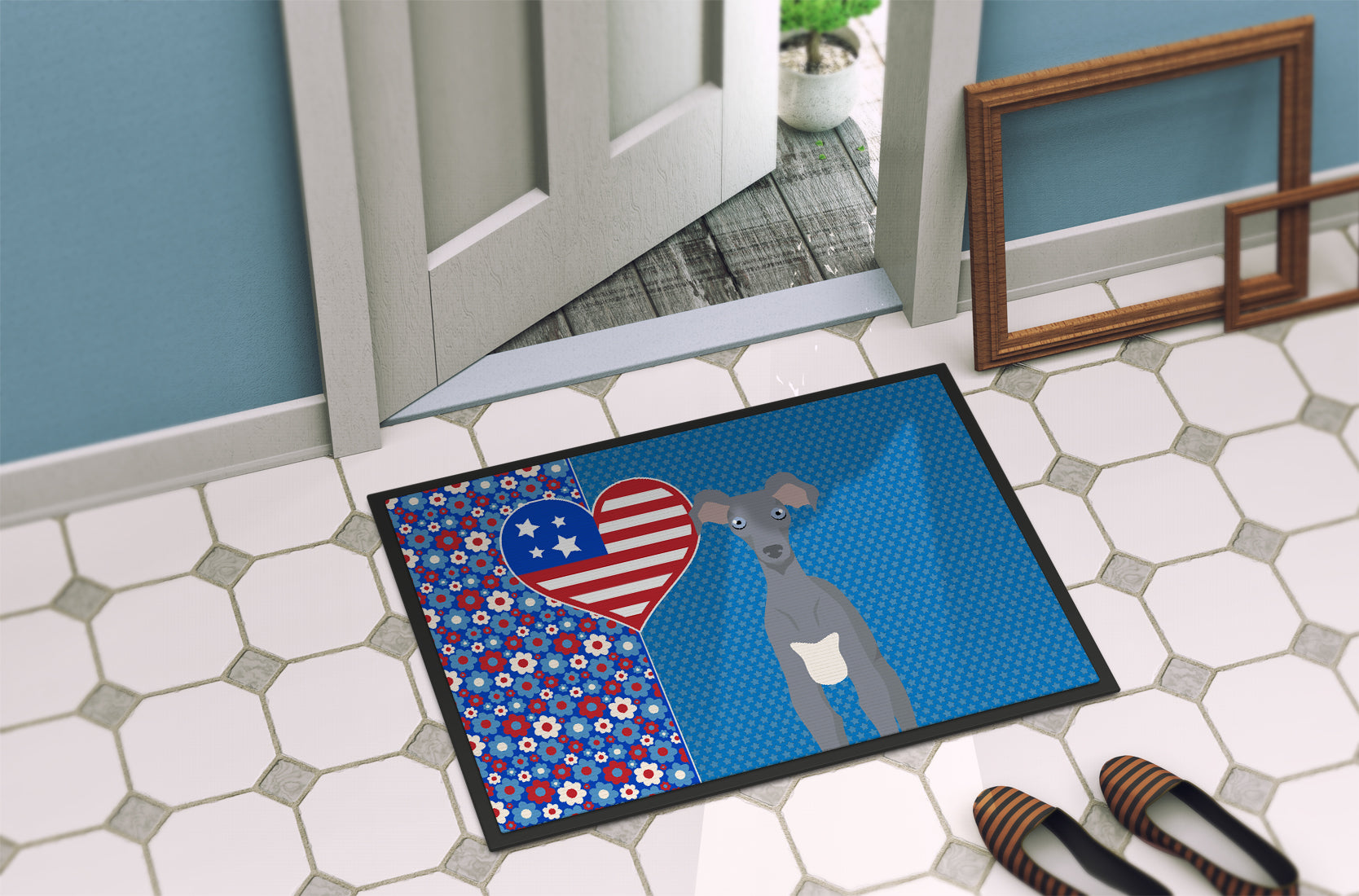 Gray Italian Greyhound USA American Indoor or Outdoor Mat 24x36 - the-store.com