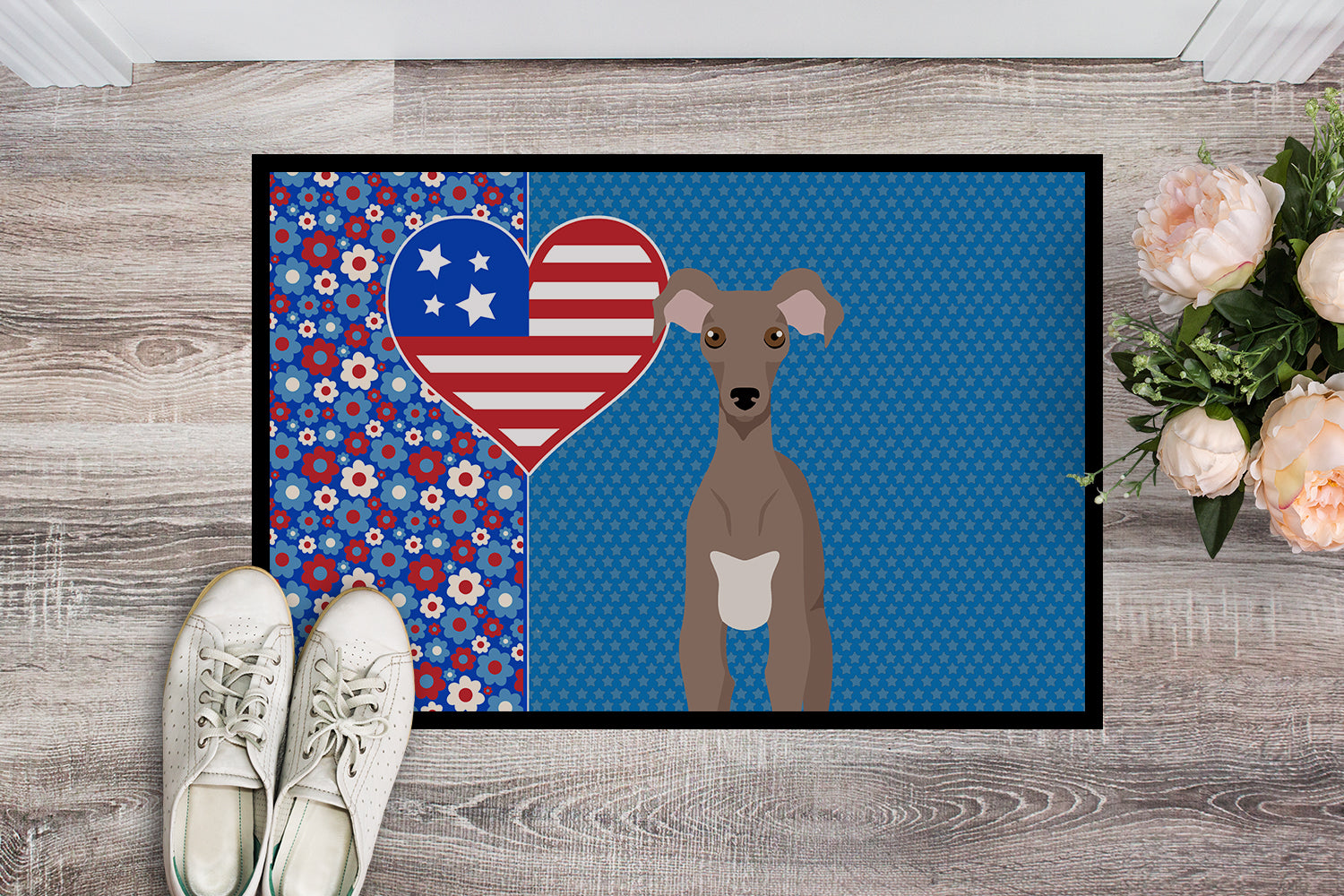 Fawn Italian Greyhound USA American Indoor or Outdoor Mat 24x36 - the-store.com