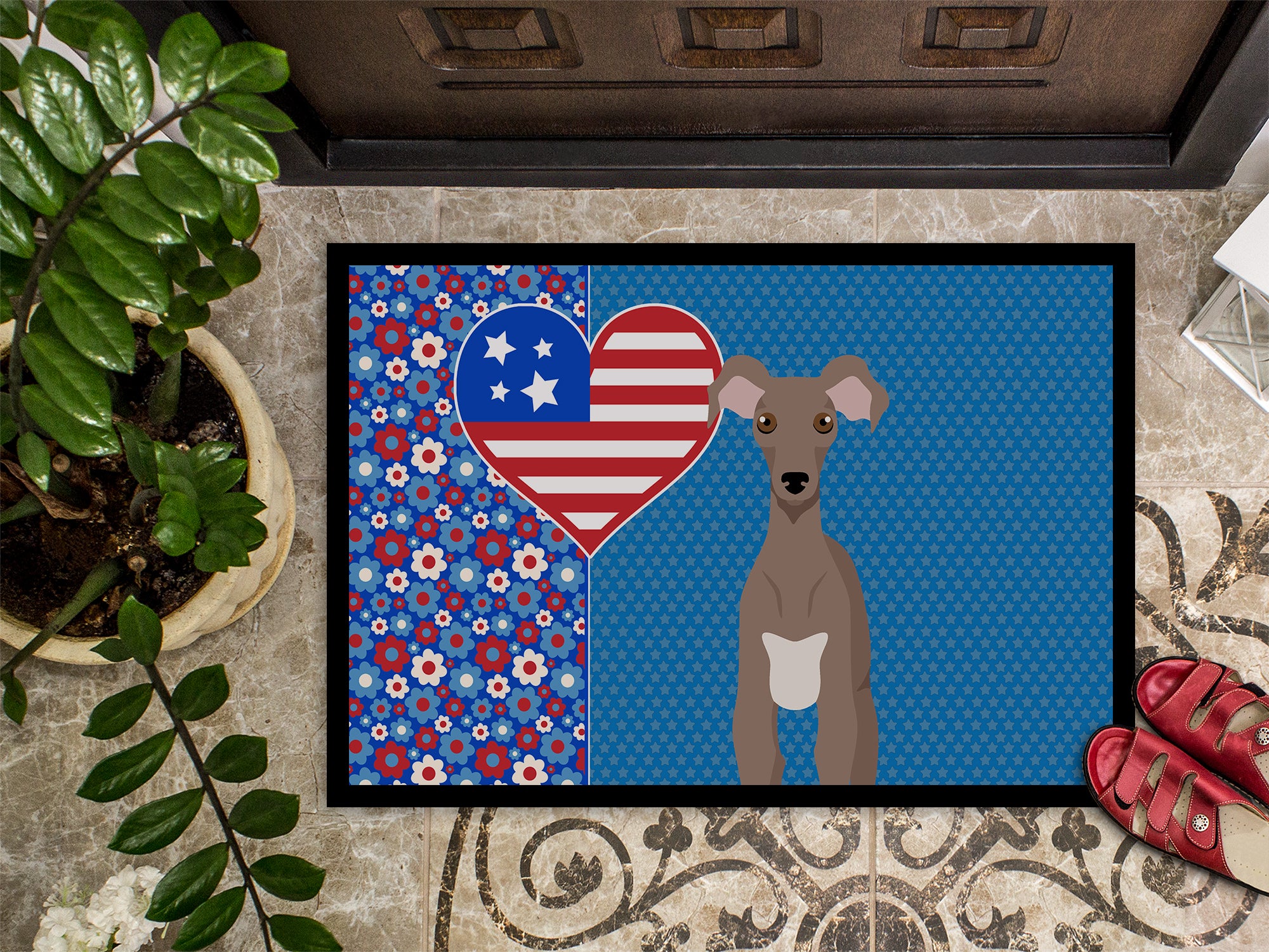 Fawn Italian Greyhound USA American Indoor or Outdoor Mat 24x36 - the-store.com