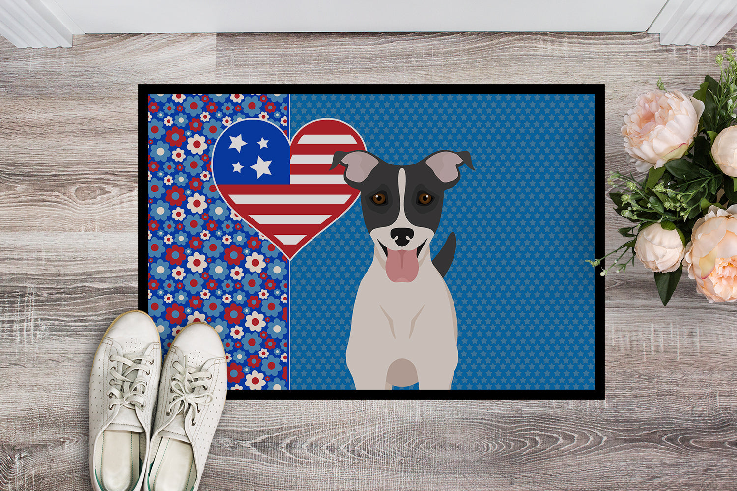 Black White Smooth Jack Russell Terrier USA American Indoor or Outdoor Mat 24x36 - the-store.com