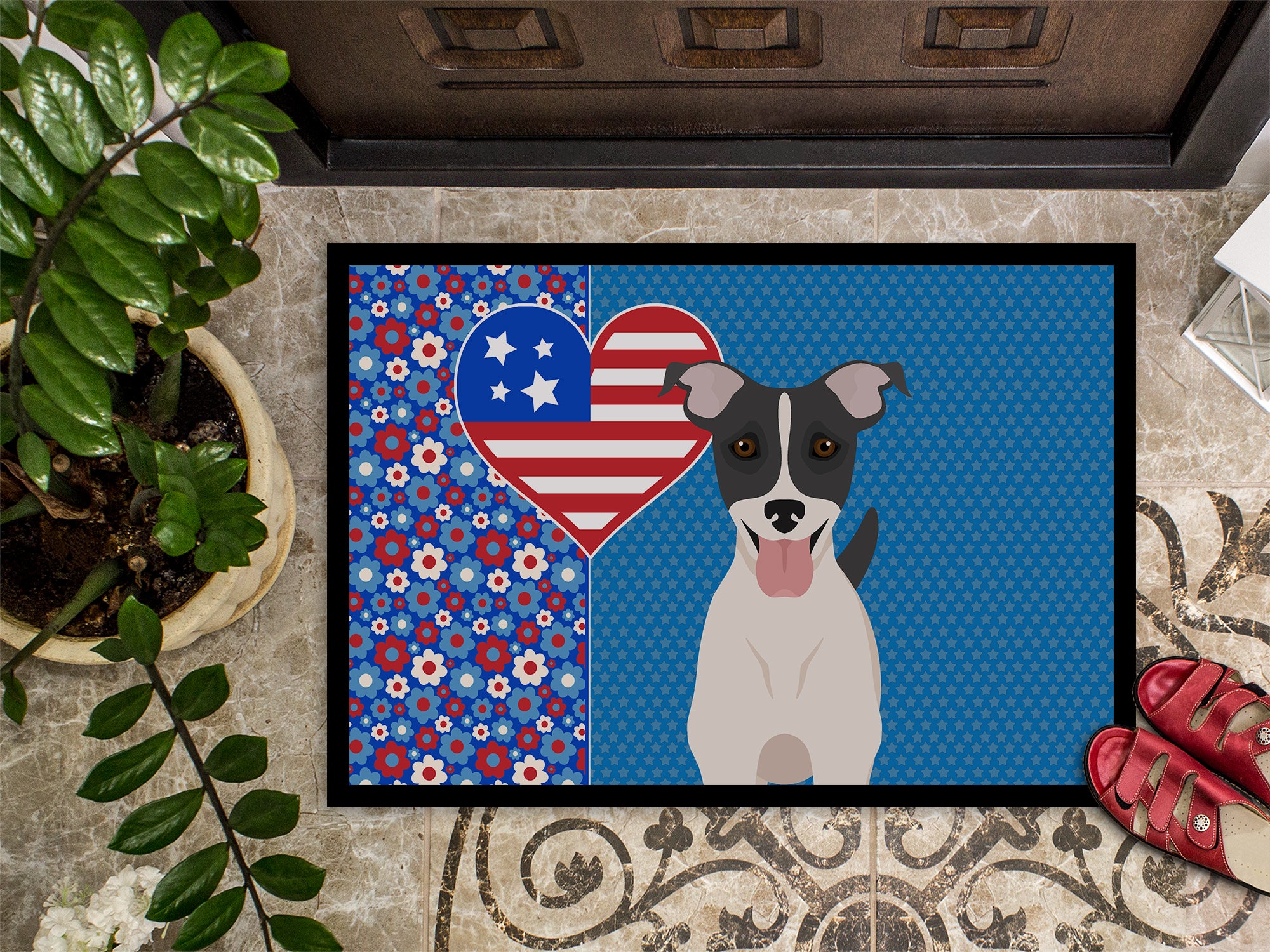 Black White Smooth Jack Russell Terrier USA American Indoor or Outdoor Mat 24x36 - the-store.com