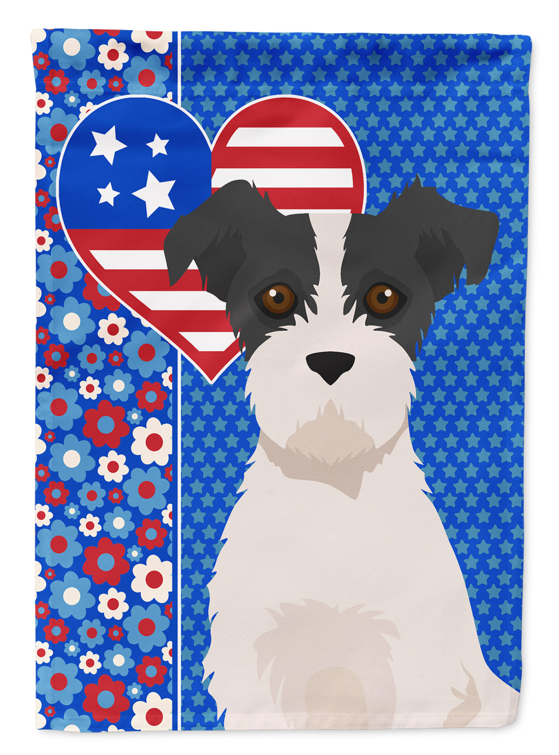 Black White Wirehair Jack Russell Terrier USA American Flag Garden Size  the-store.com.