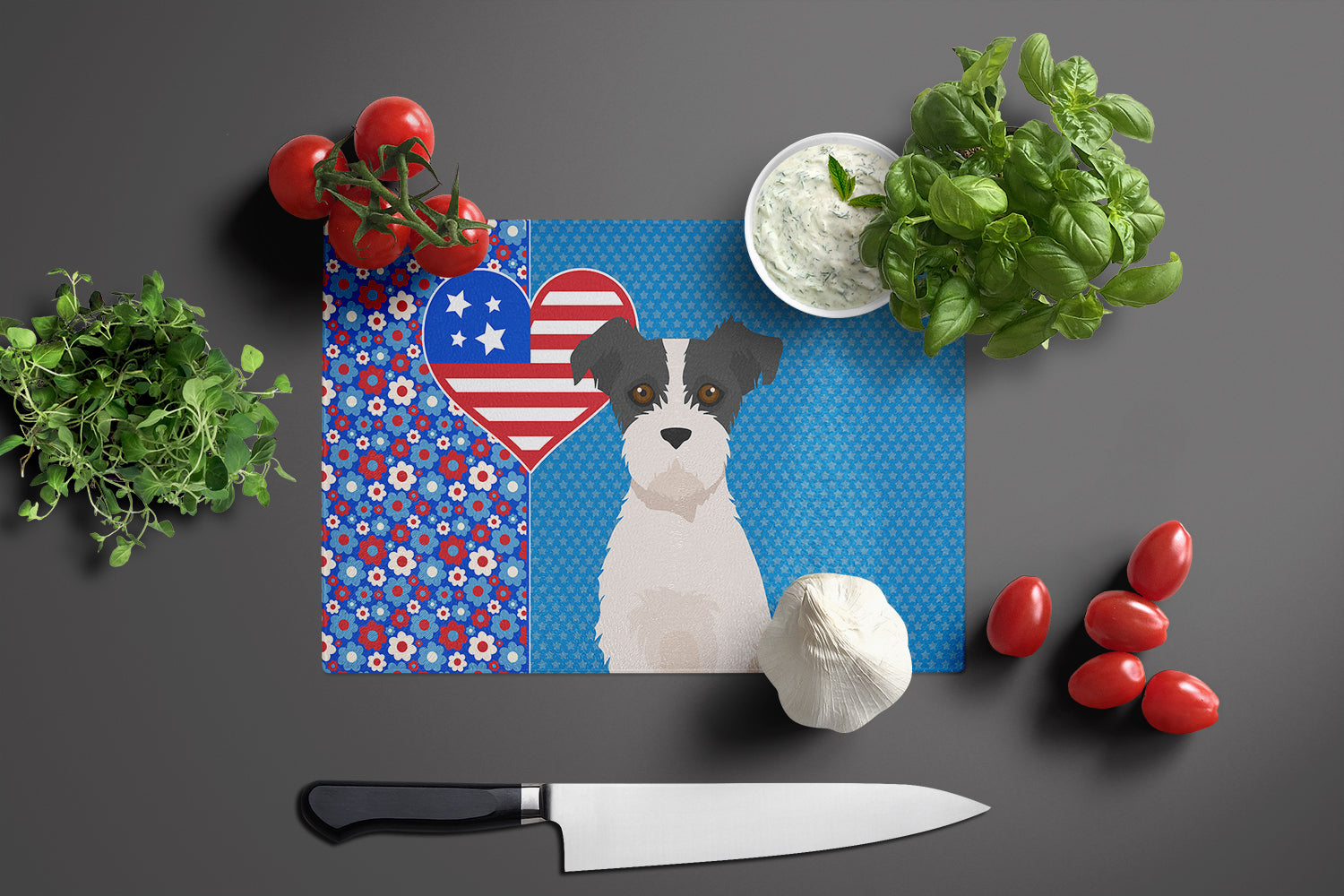 Black White Wirehair Jack Russell Terrier USA American Glass Cutting Board Large - the-store.com