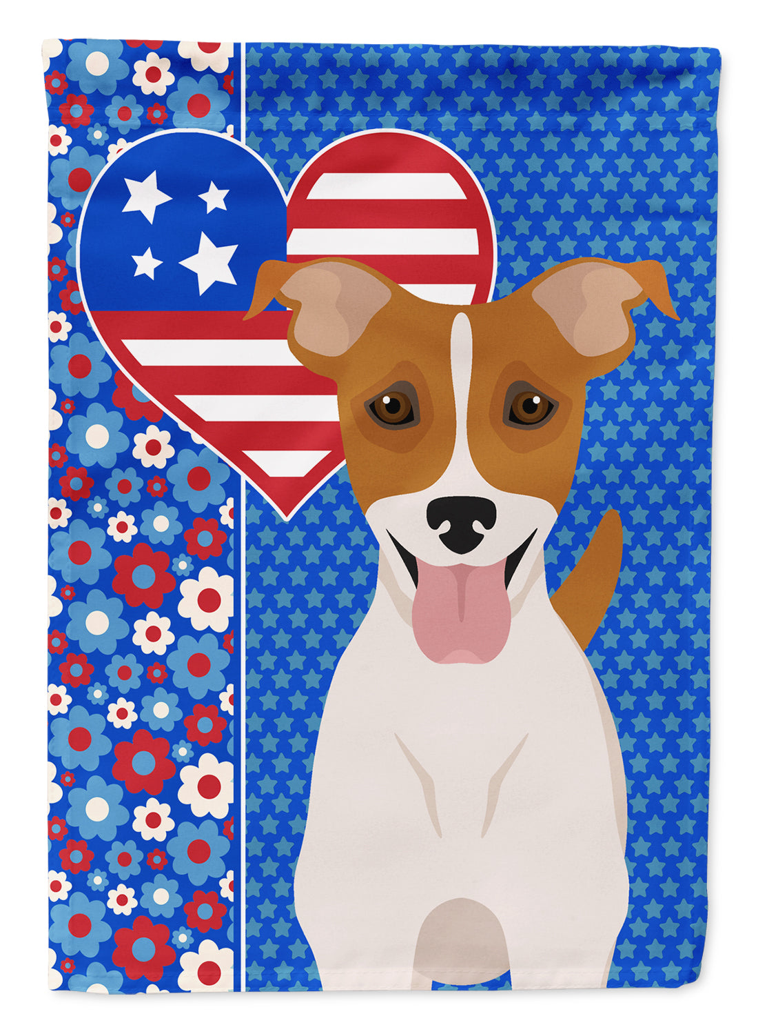 Brown White Smooth Jack Russell Terrier USA American Flag Garden Size  the-store.com.